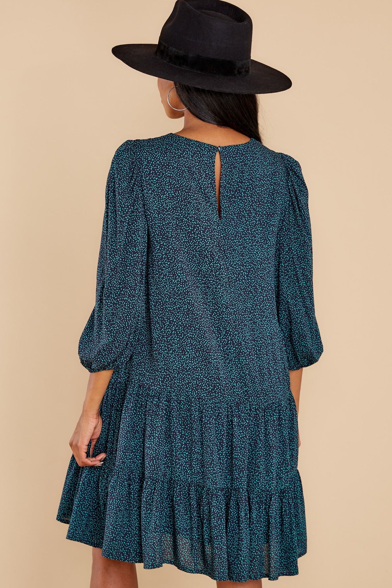 Call You Mine Teal And Navy Print Dress
