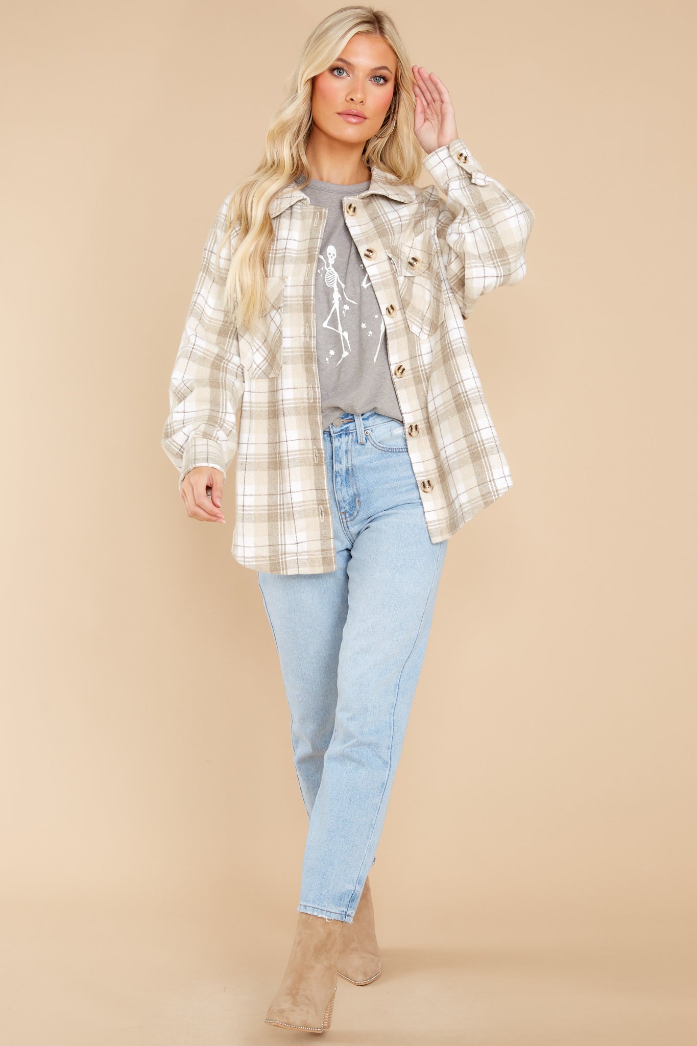 Warmhearted Cozy Beige Plaid Shacket