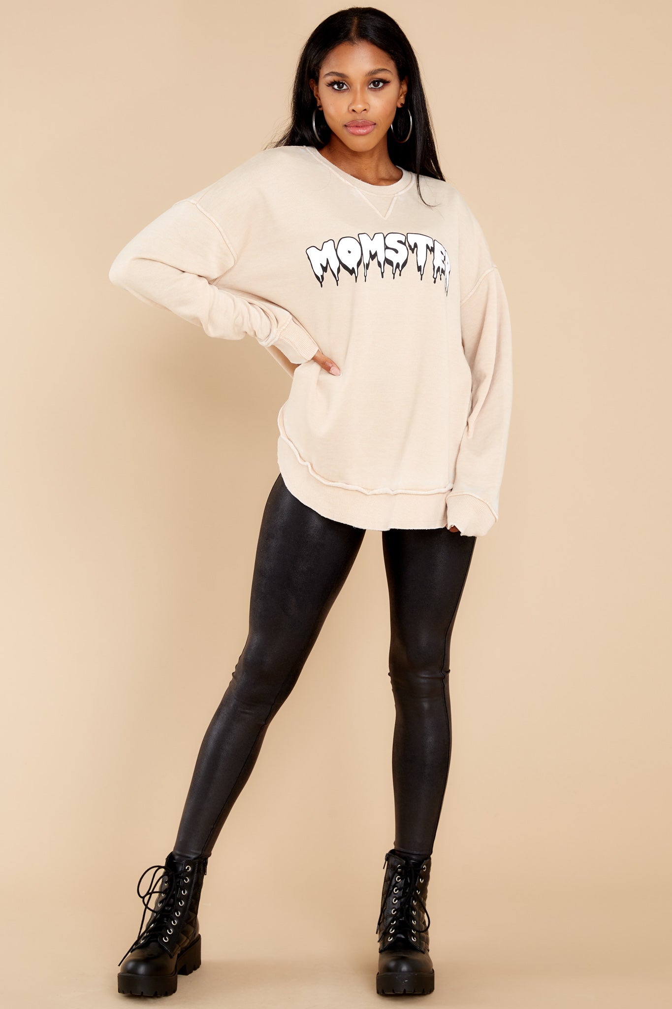Momster Beige Hi-Lo Sweatshirt