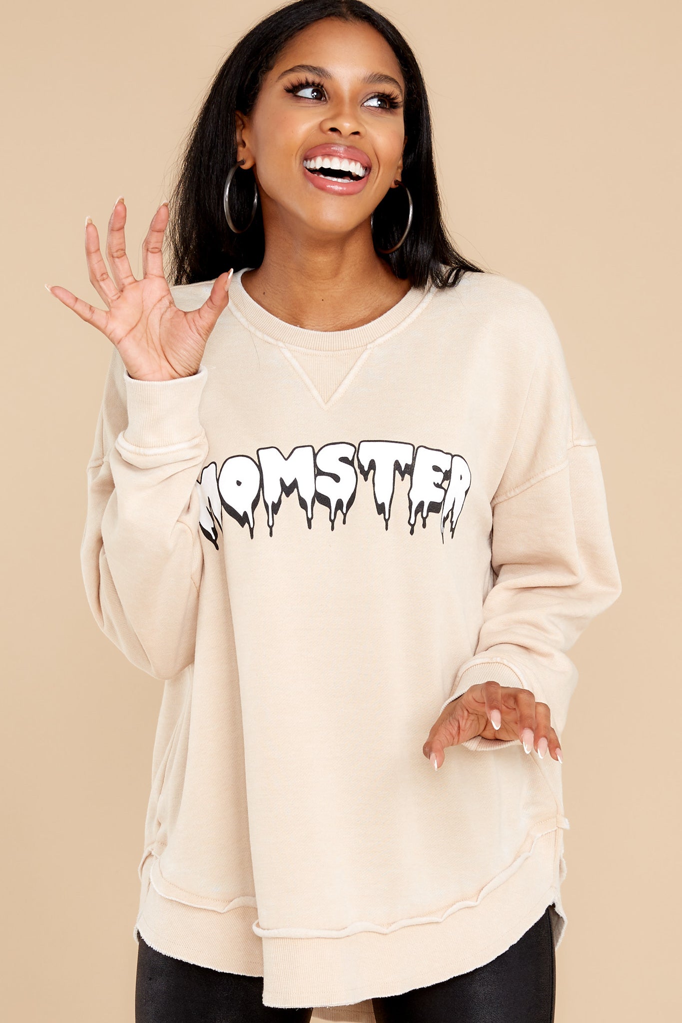Momster Beige Hi-Lo Sweatshirt