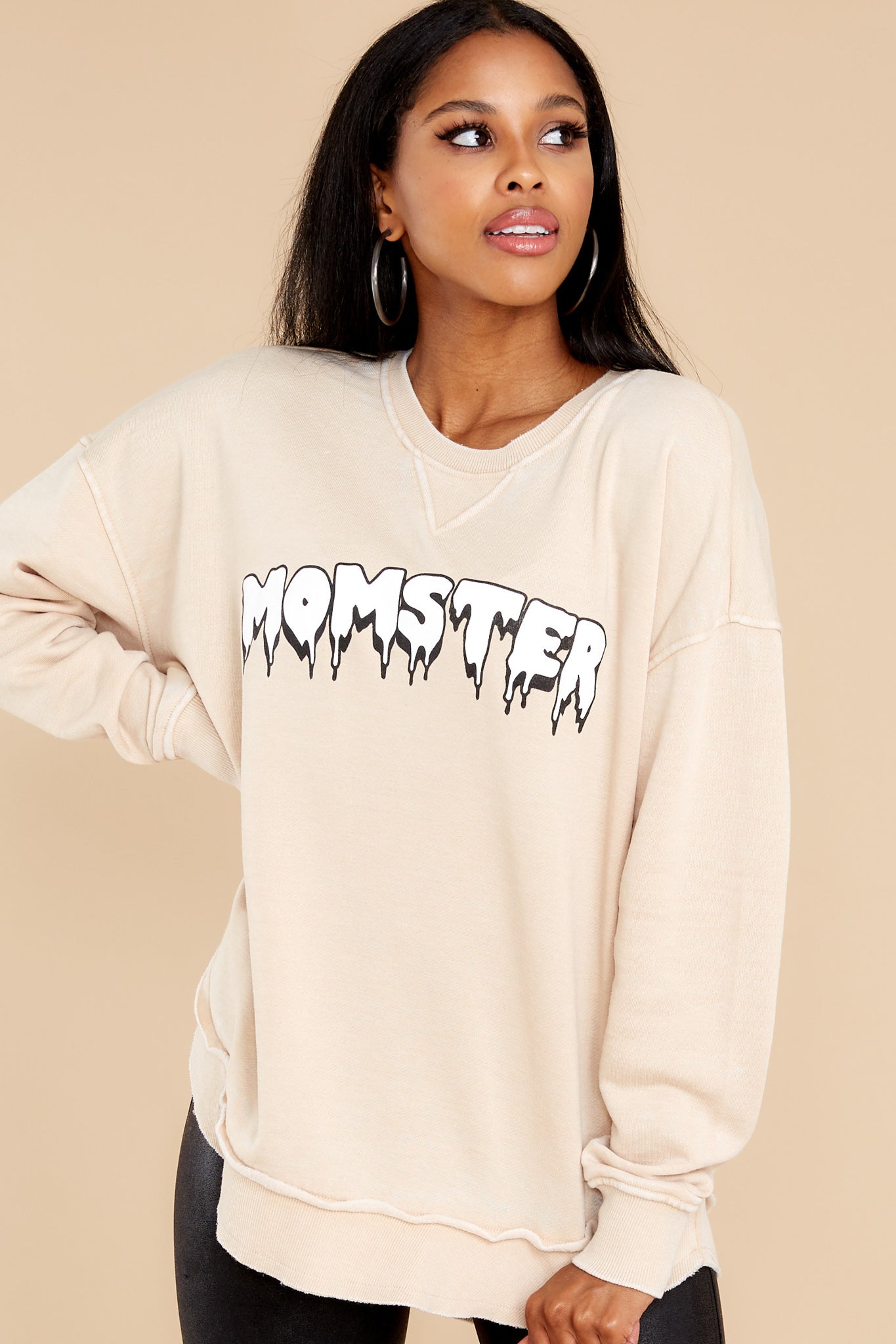 Momster Beige Hi-Lo Sweatshirt