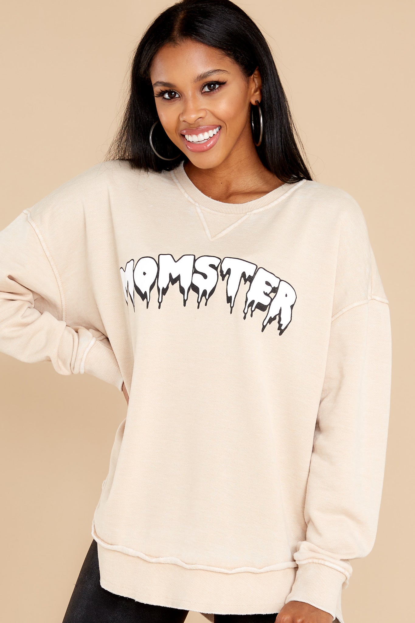 Momster Beige Hi-Lo Sweatshirt