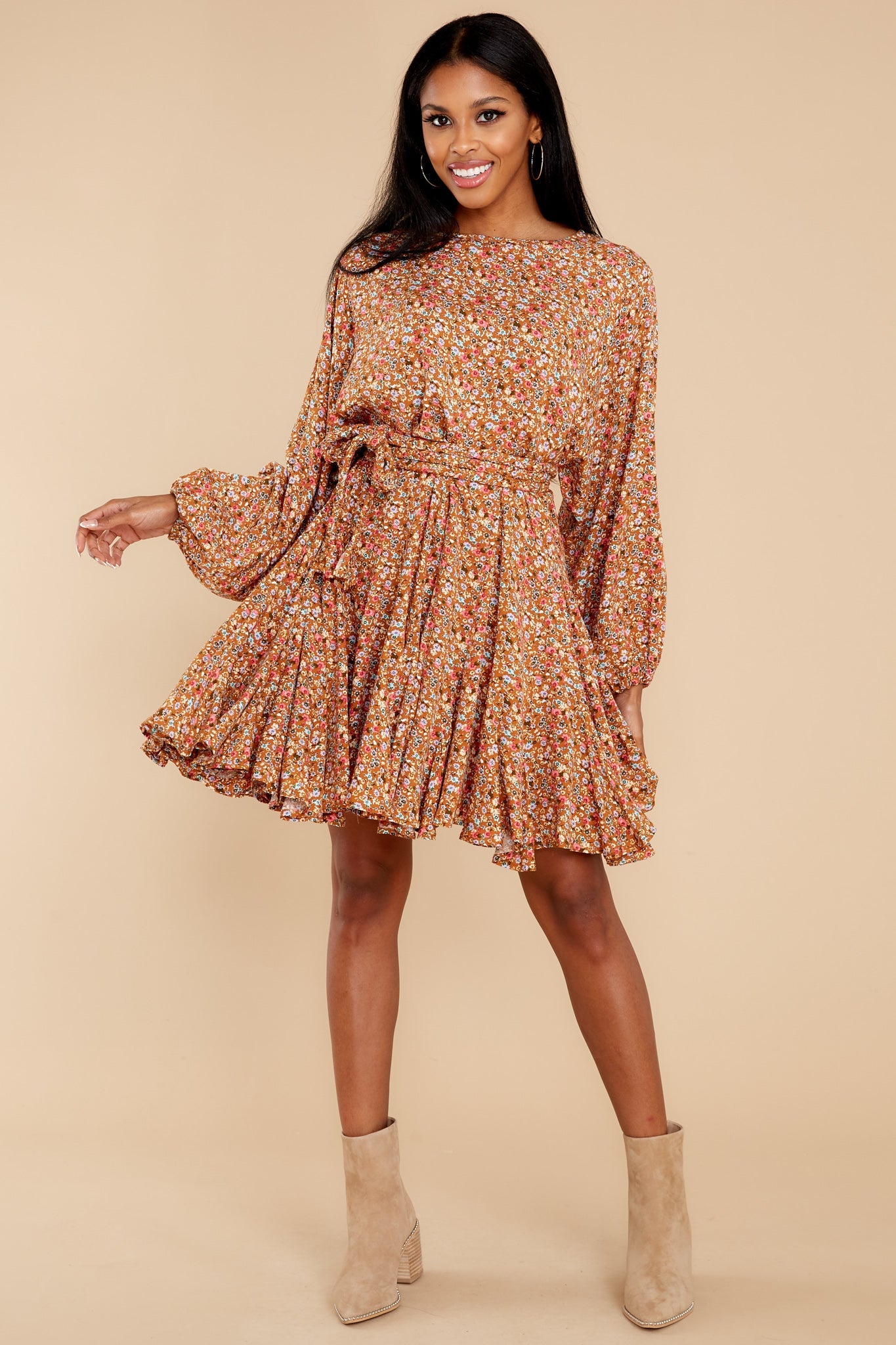 Touch Of Kindness Rust Floral Print Dress