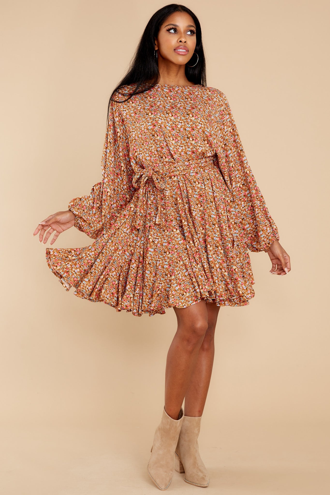 Touch Of Kindness Rust Floral Print Dress