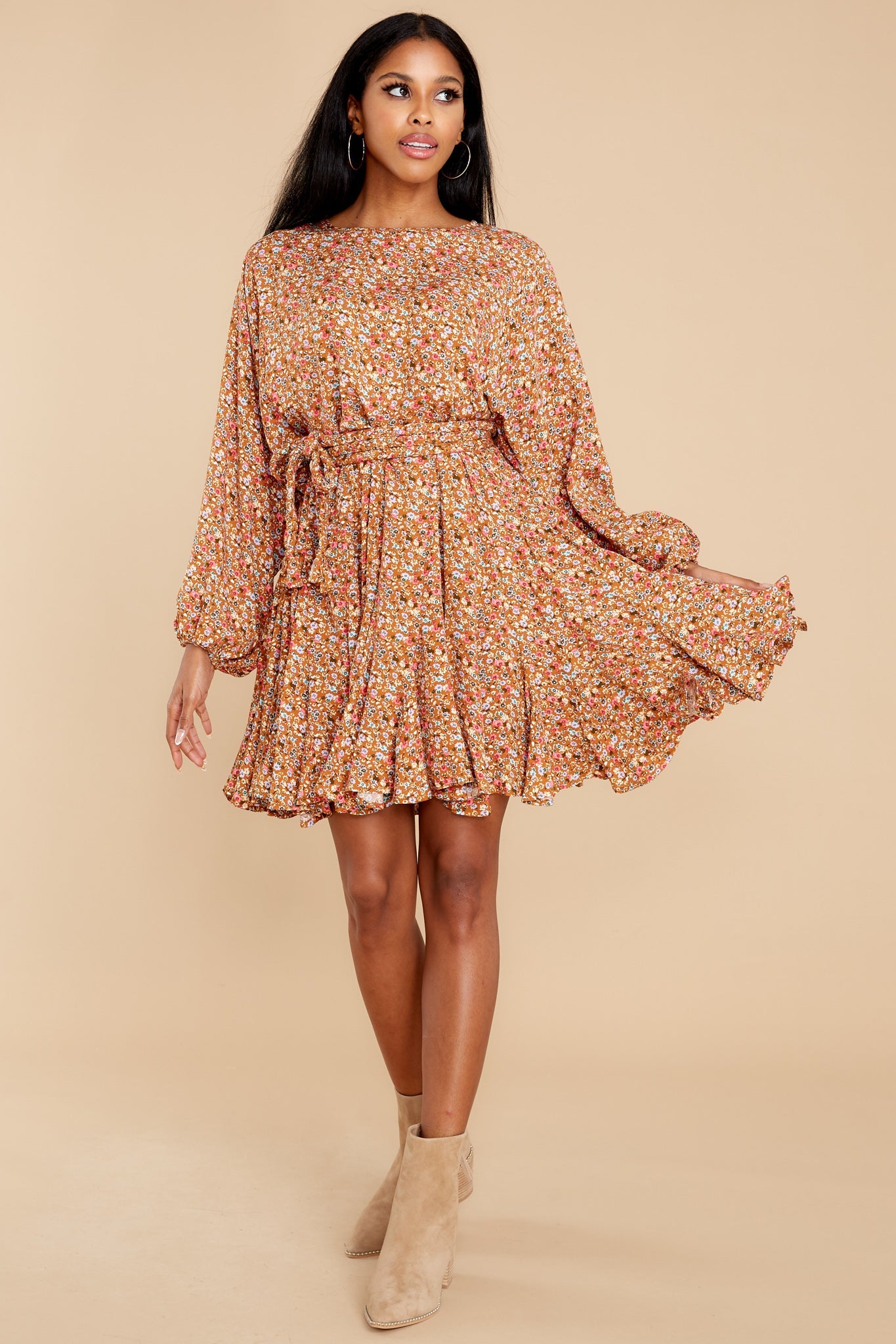 Touch Of Kindness Rust Floral Print Dress