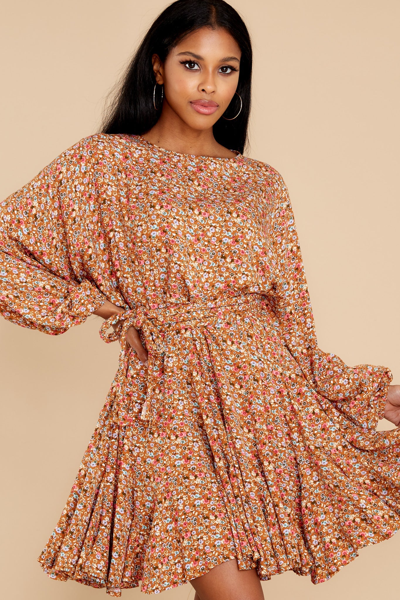 Touch Of Kindness Rust Floral Print Dress