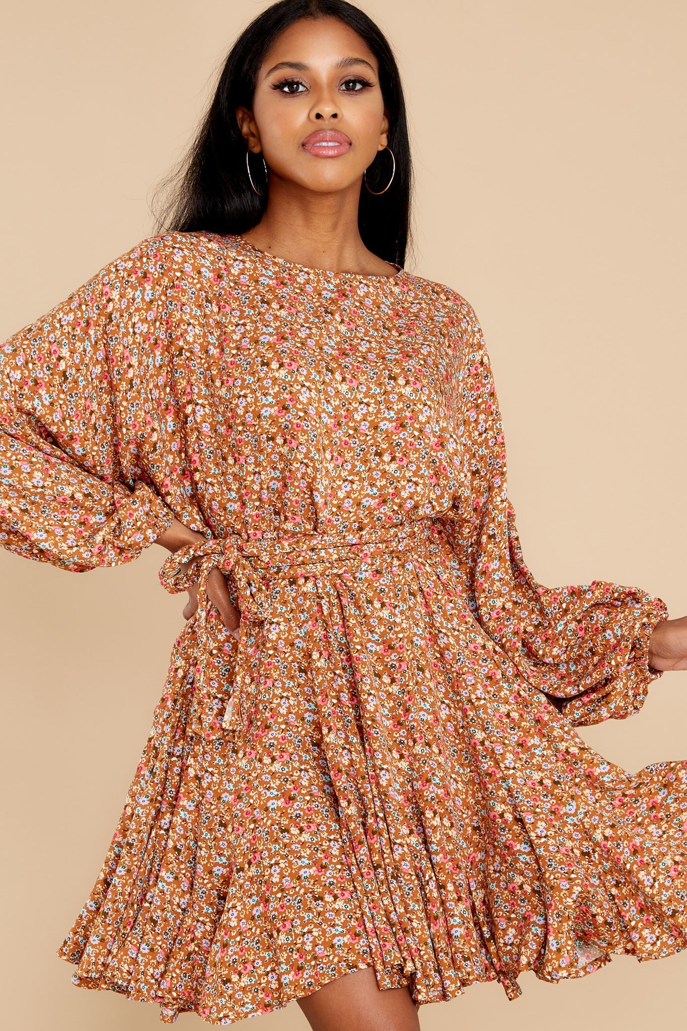 Touch Of Kindness Rust Floral Print Dress