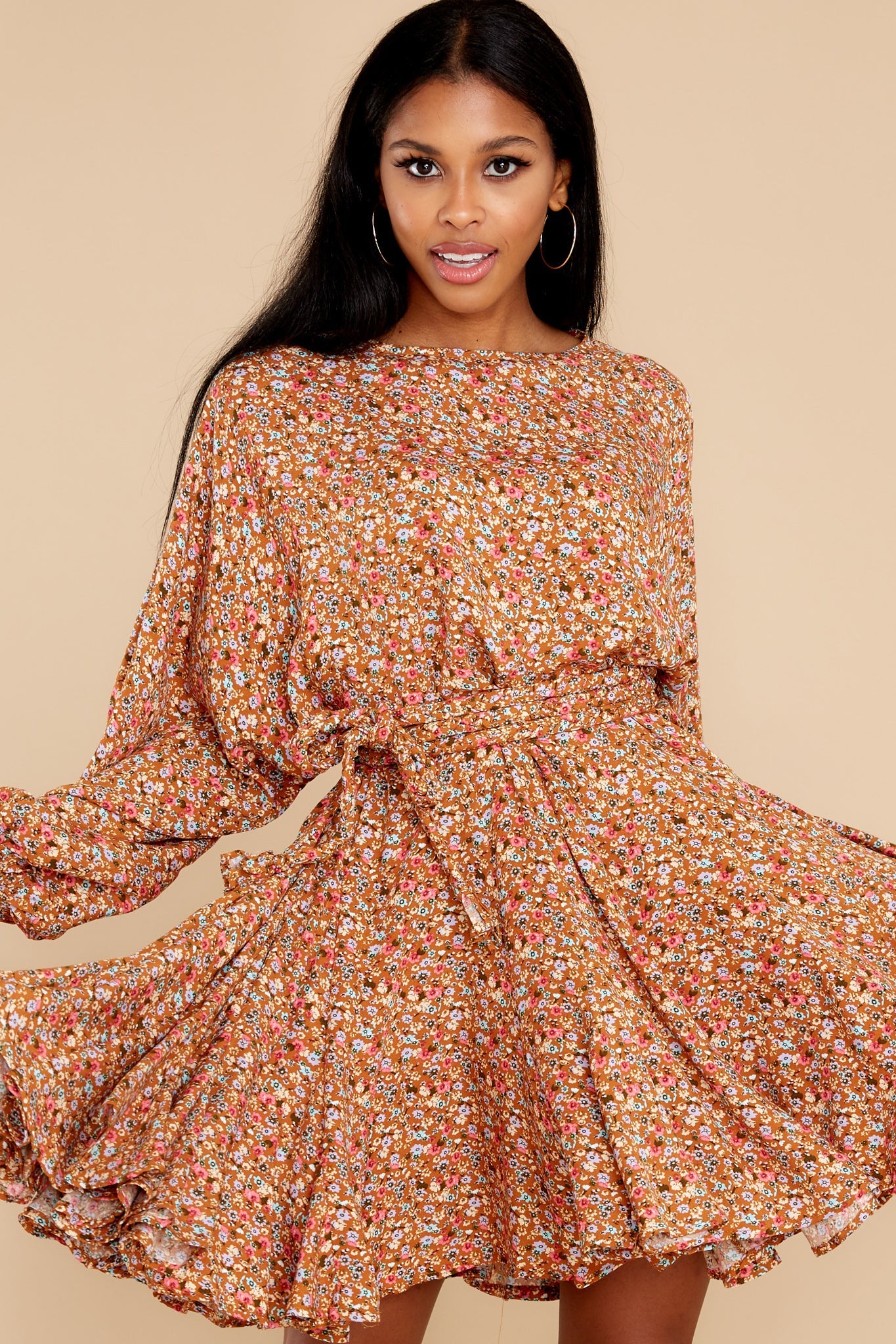 Touch Of Kindness Rust Floral Print Dress