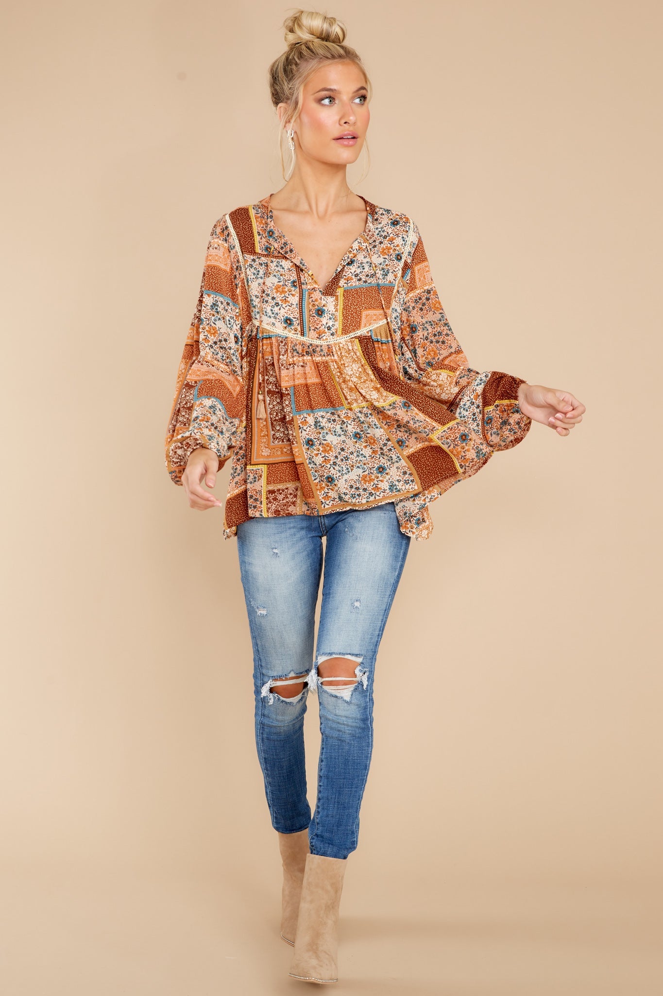 In The Mix Mustard Multi Print Top