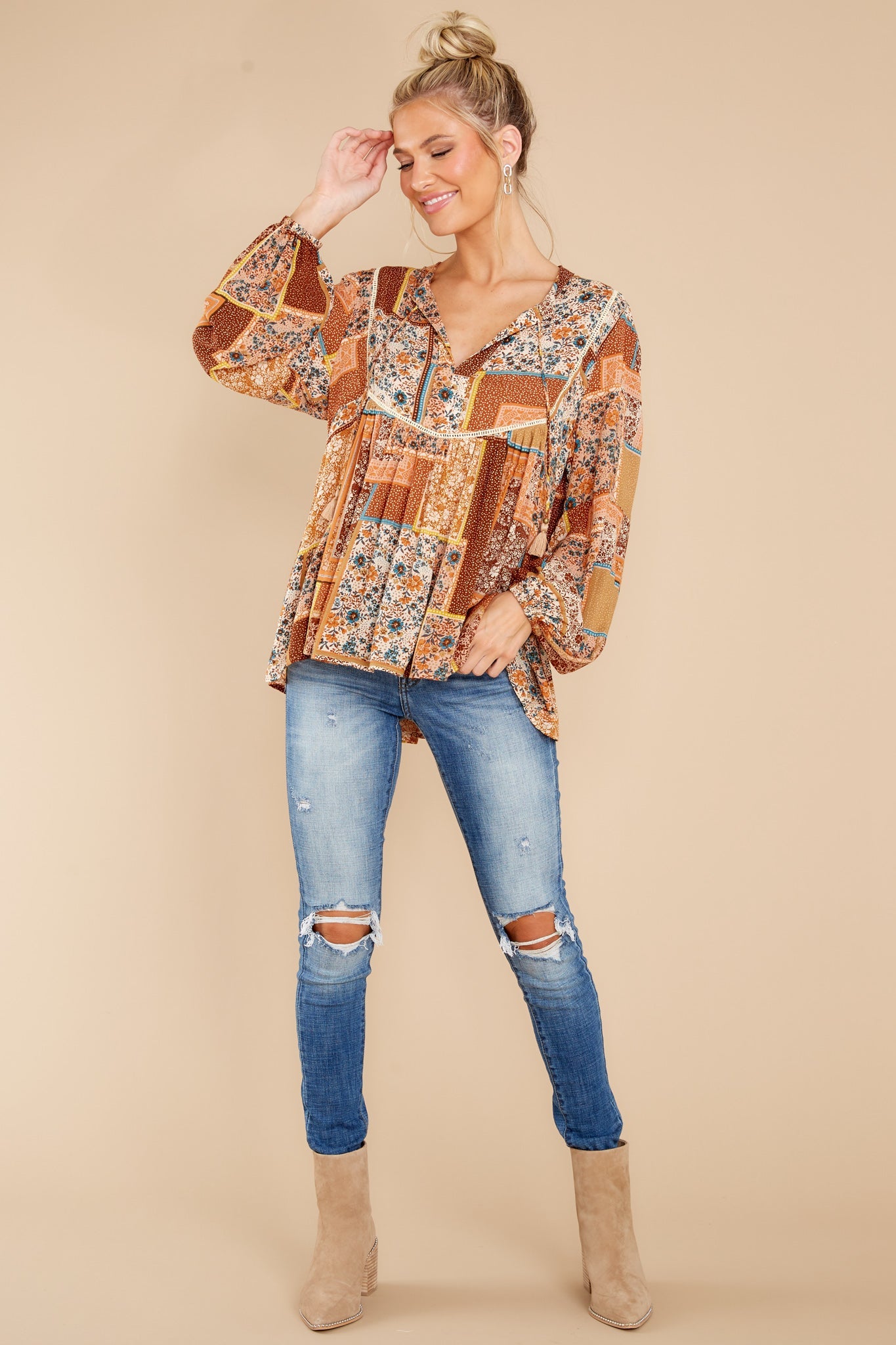 In The Mix Mustard Multi Print Top