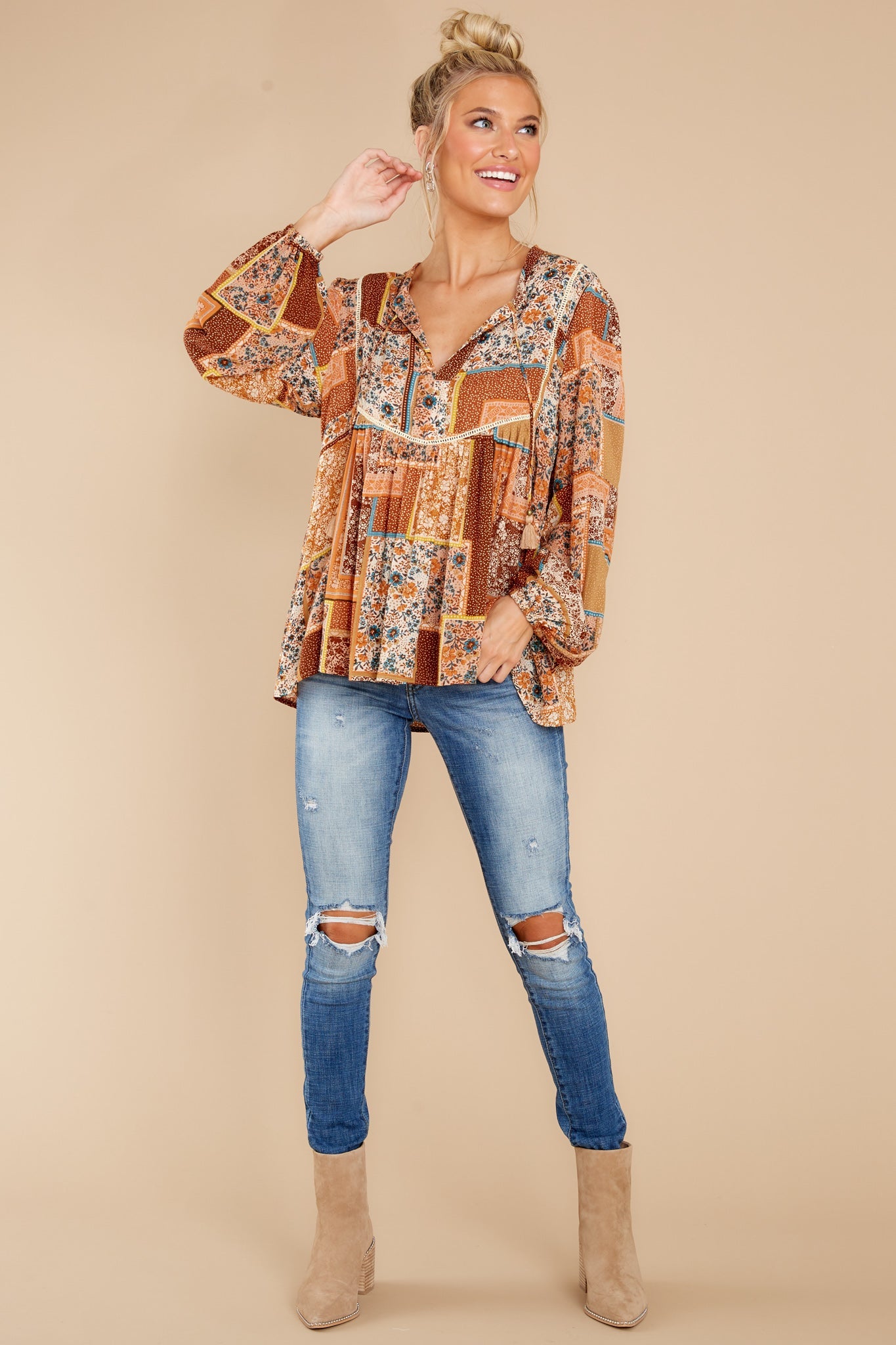 In The Mix Mustard Multi Print Top