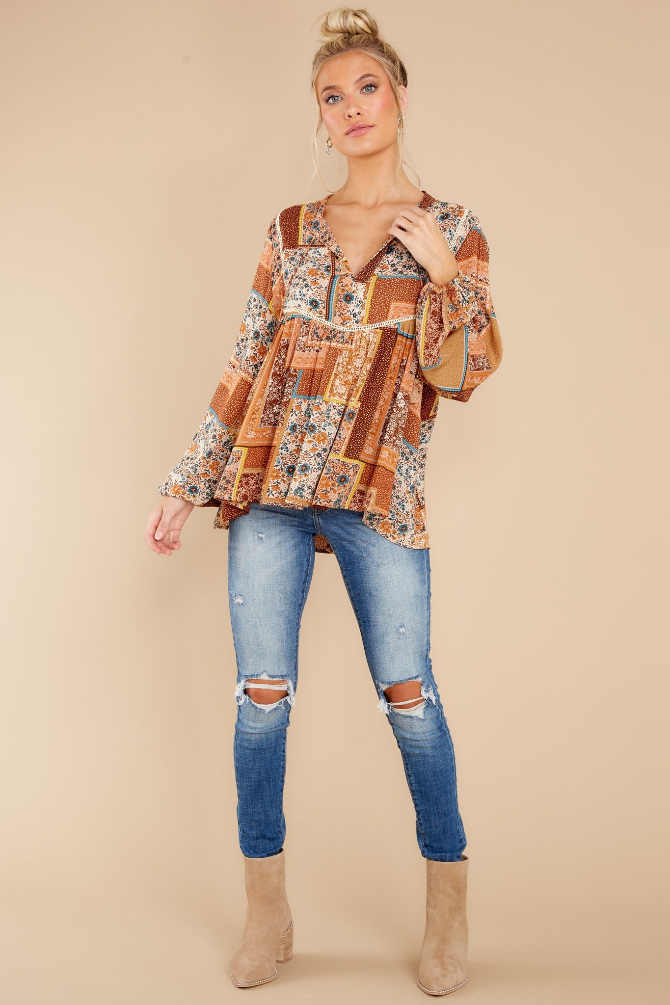 In The Mix Mustard Multi Print Top
