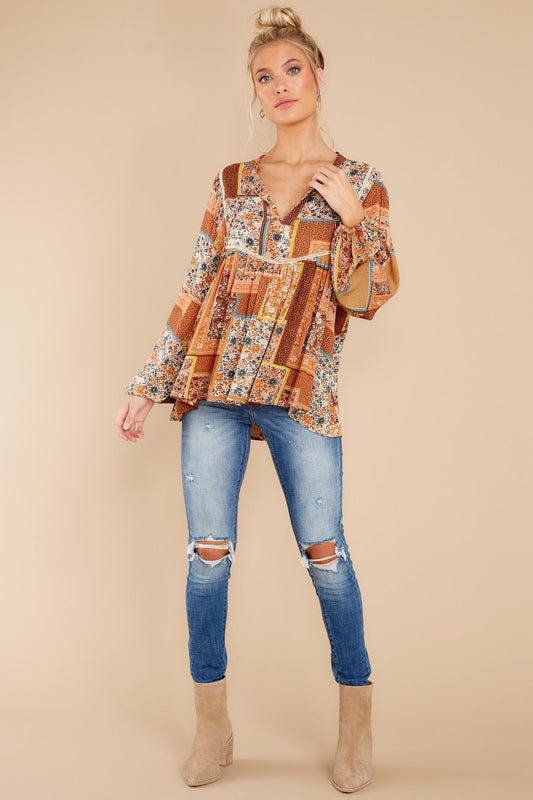 In The Mix Mustard Multi Print Top