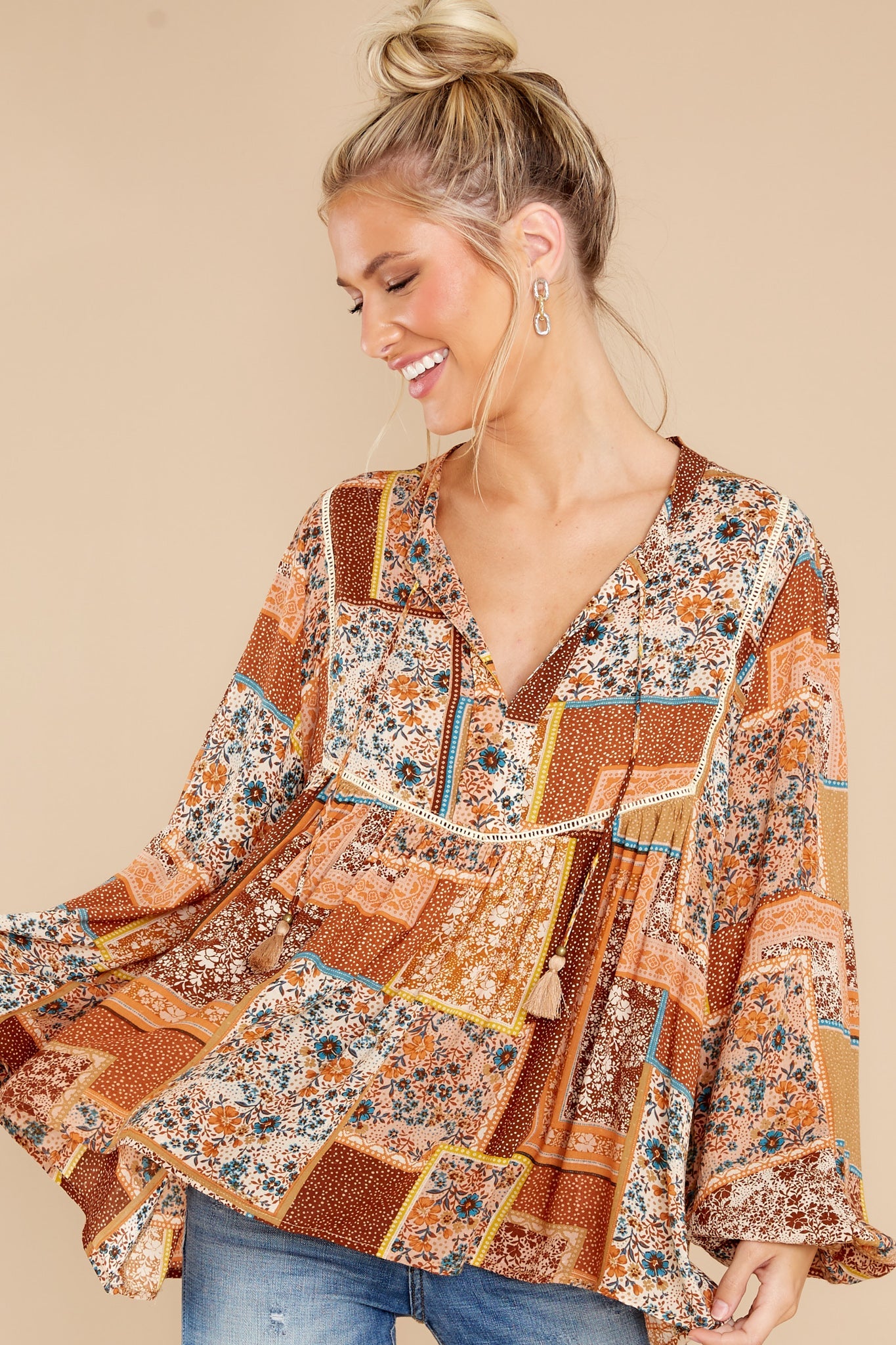 In The Mix Mustard Multi Print Top