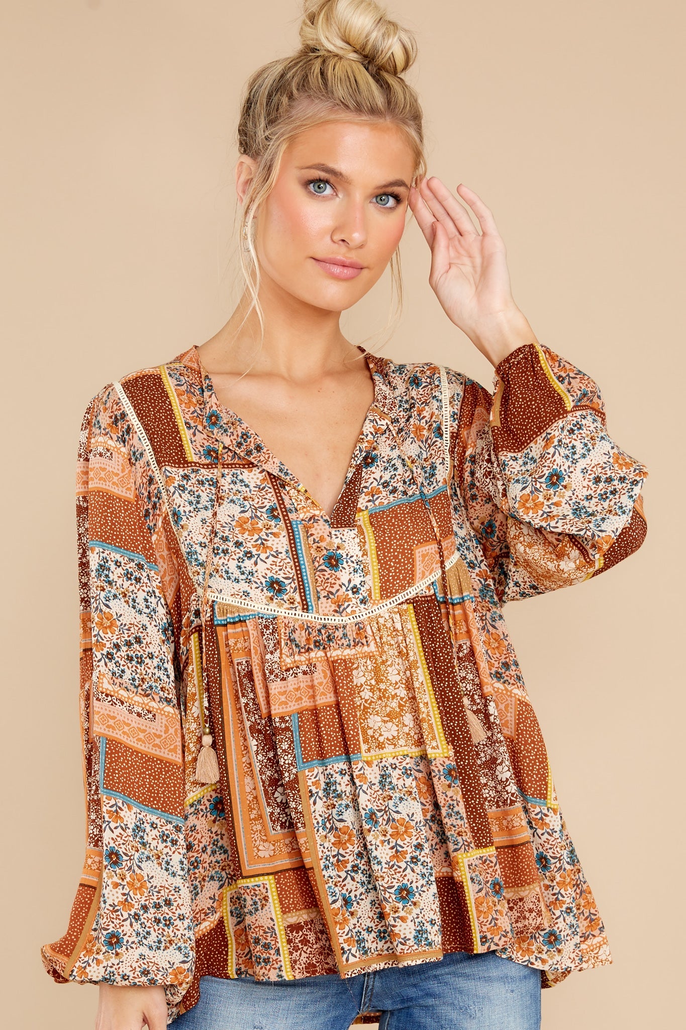 In The Mix Mustard Multi Print Top