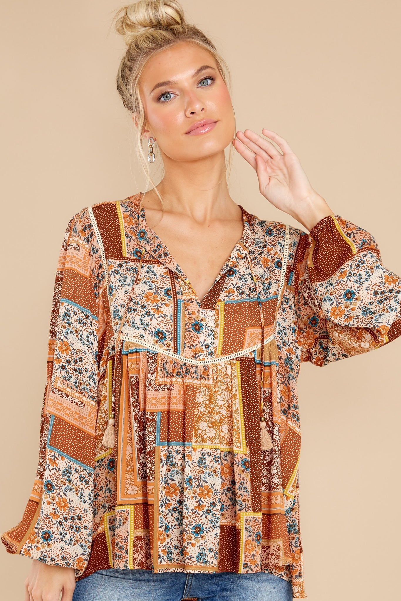In The Mix Mustard Multi Print Top