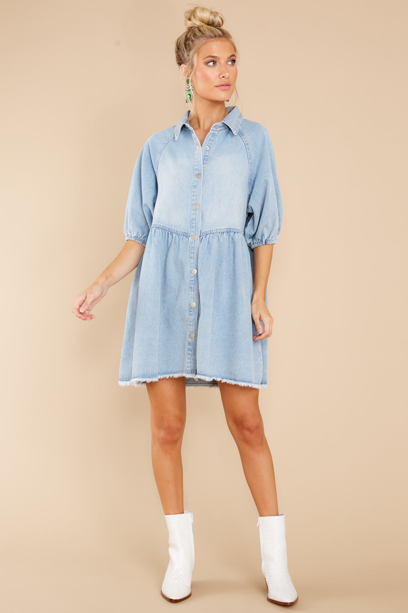 Still Rolling Light Wash Denim Dress