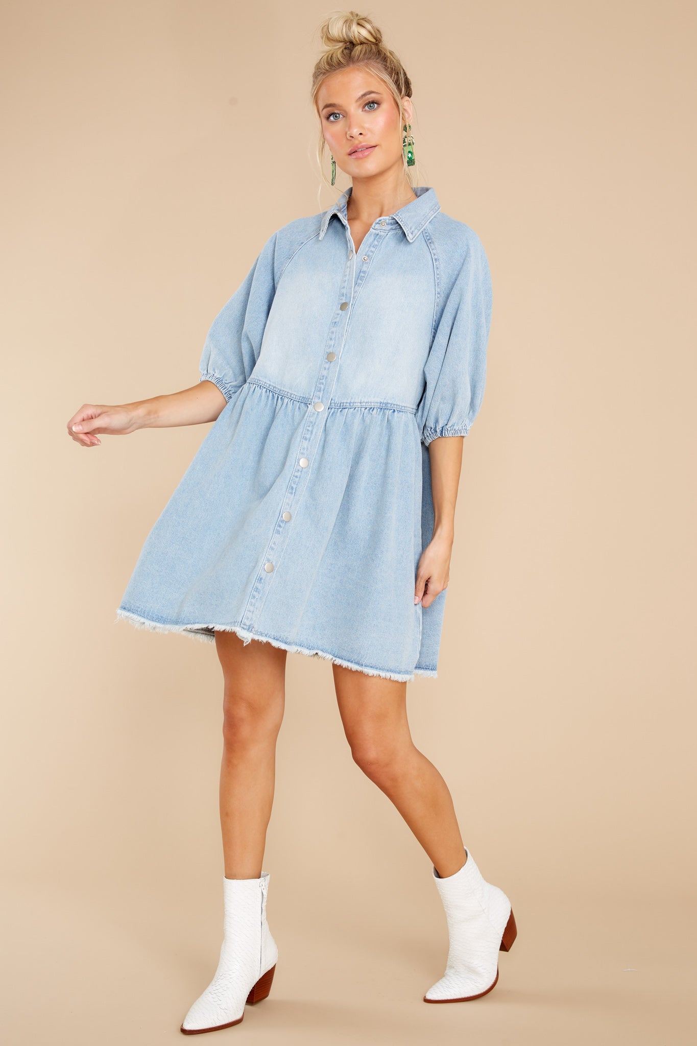 Still Rolling Light Wash Denim Dress