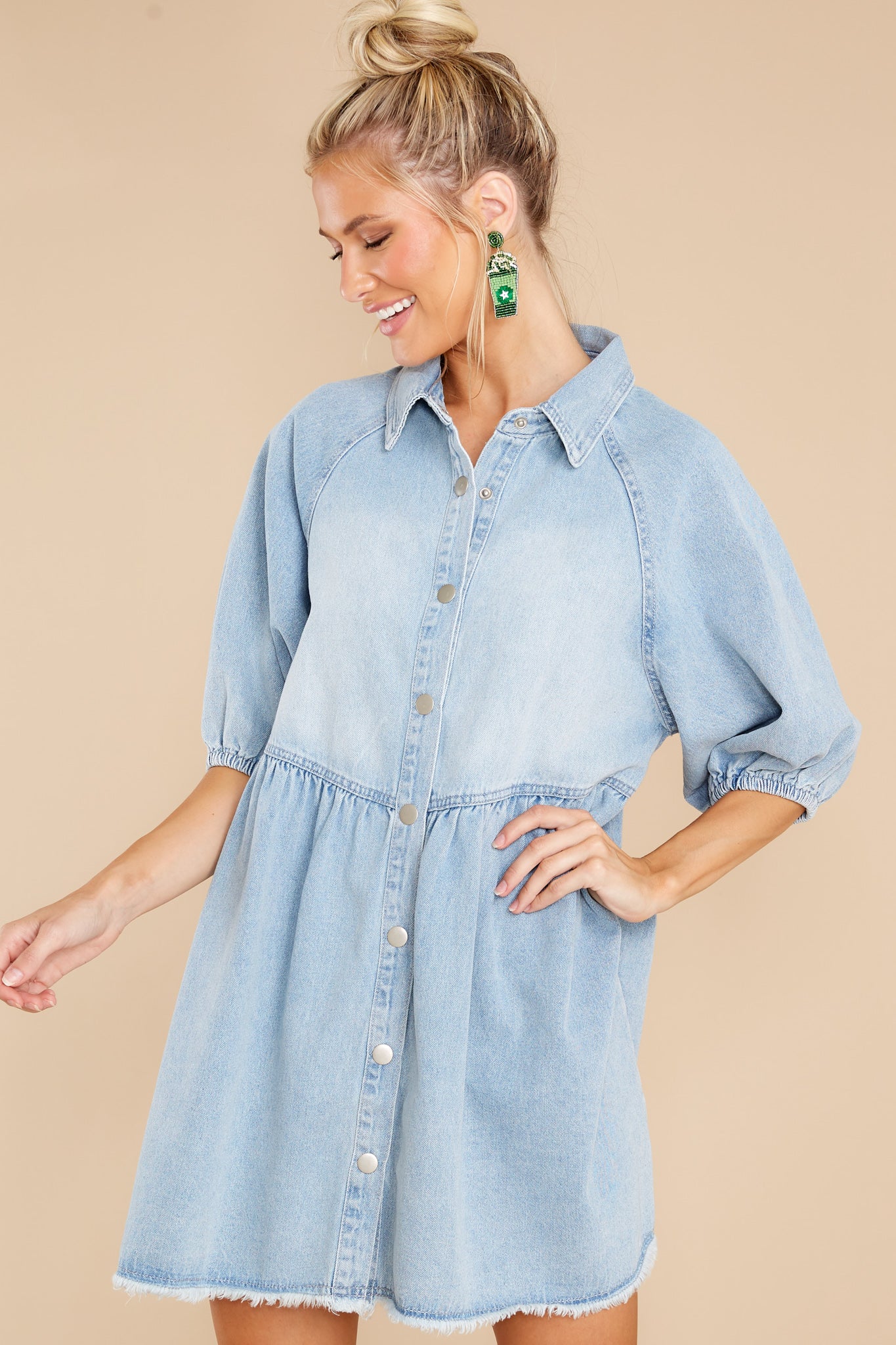 Still Rolling Light Wash Denim Dress