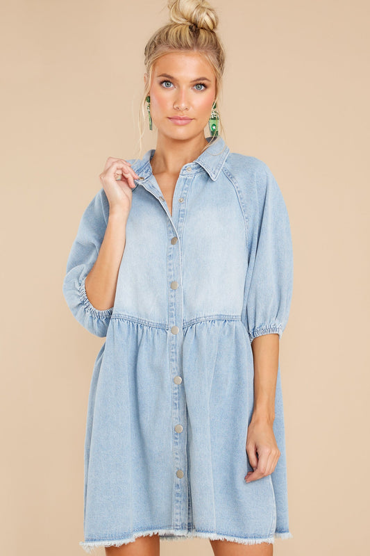 Still Rolling Light Wash Denim Dress