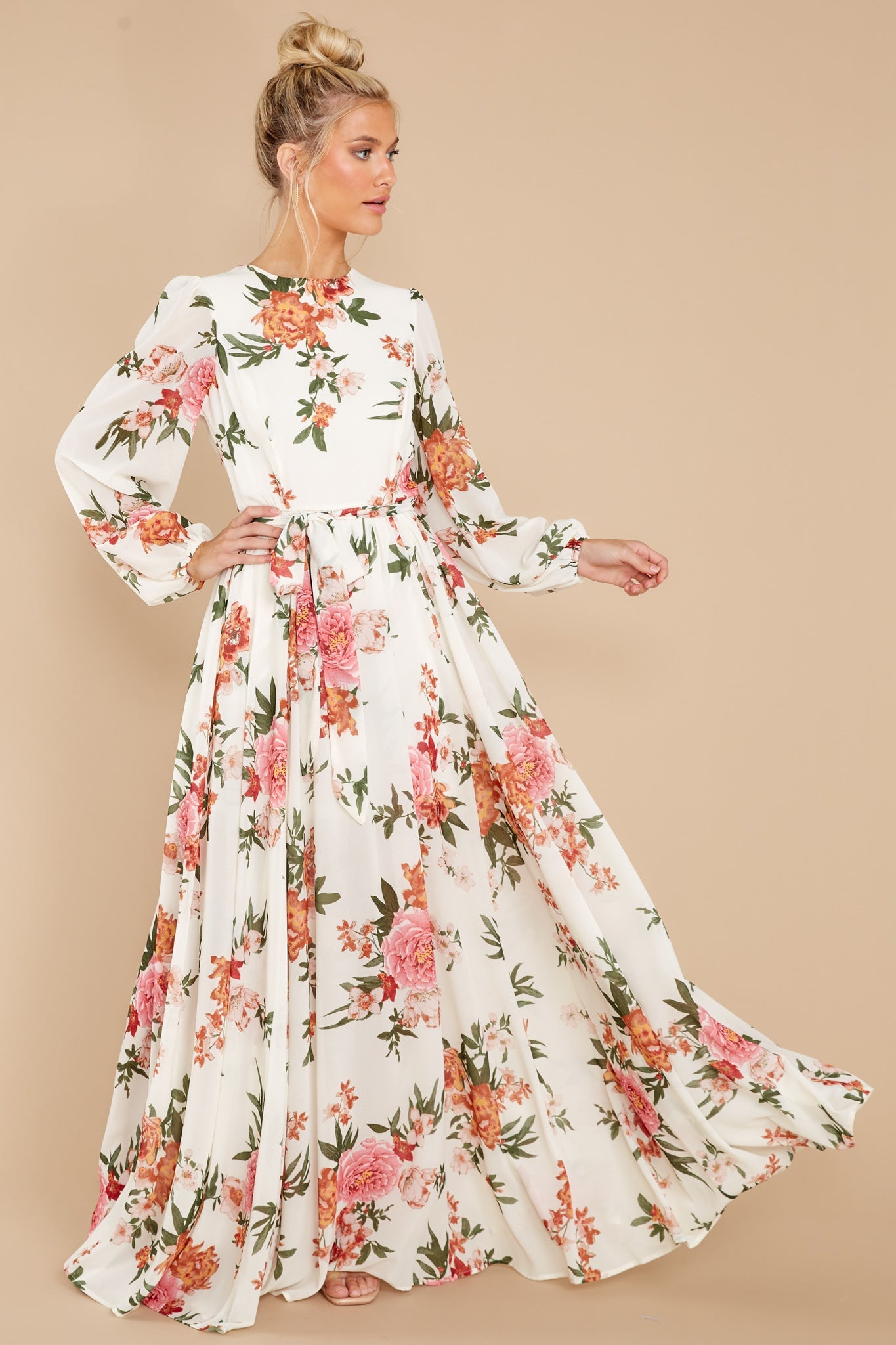Flowers That Be Cream Floral Print Maxi Dress