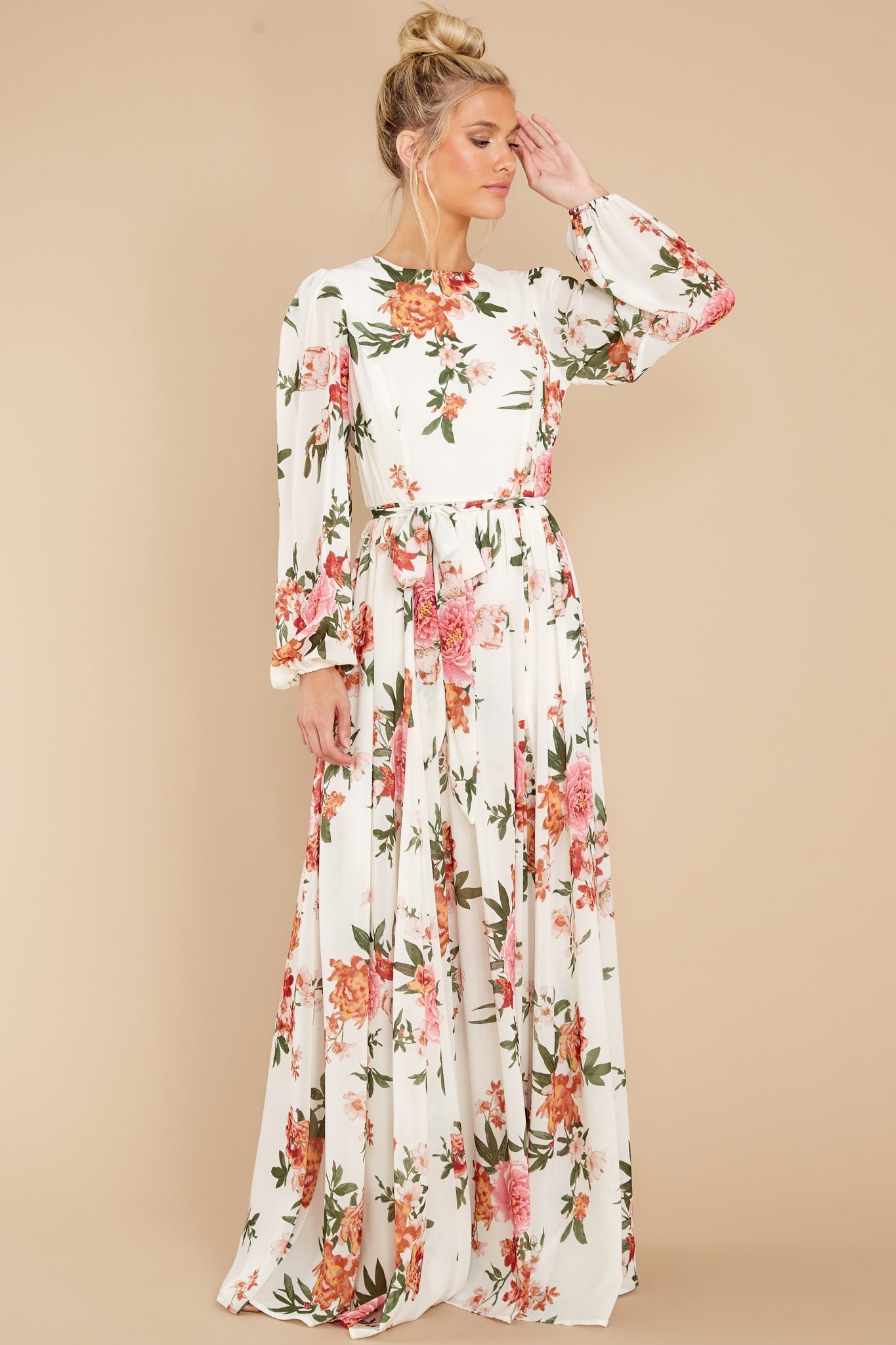 Flowers That Be Cream Floral Print Maxi Dress