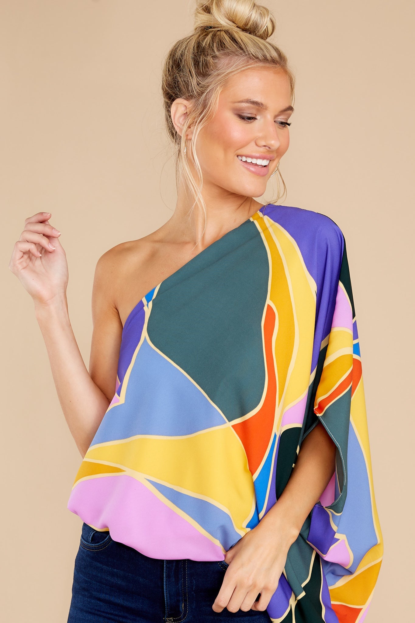 Bringing The Drama Teal Multi Print Top
