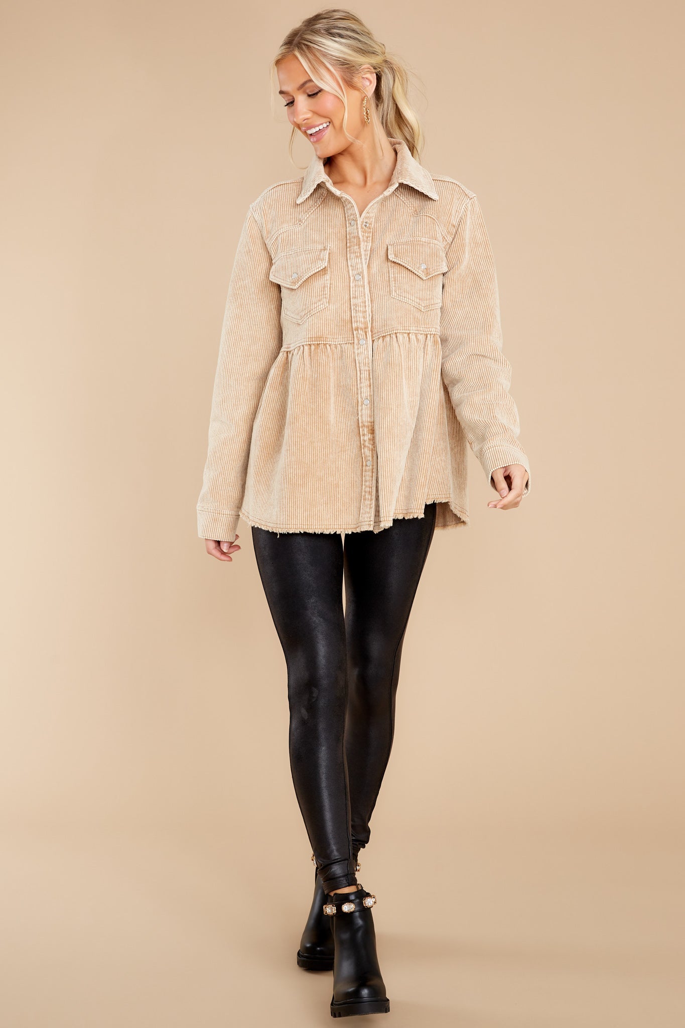 Attracting Looks Camel Corduroy Top