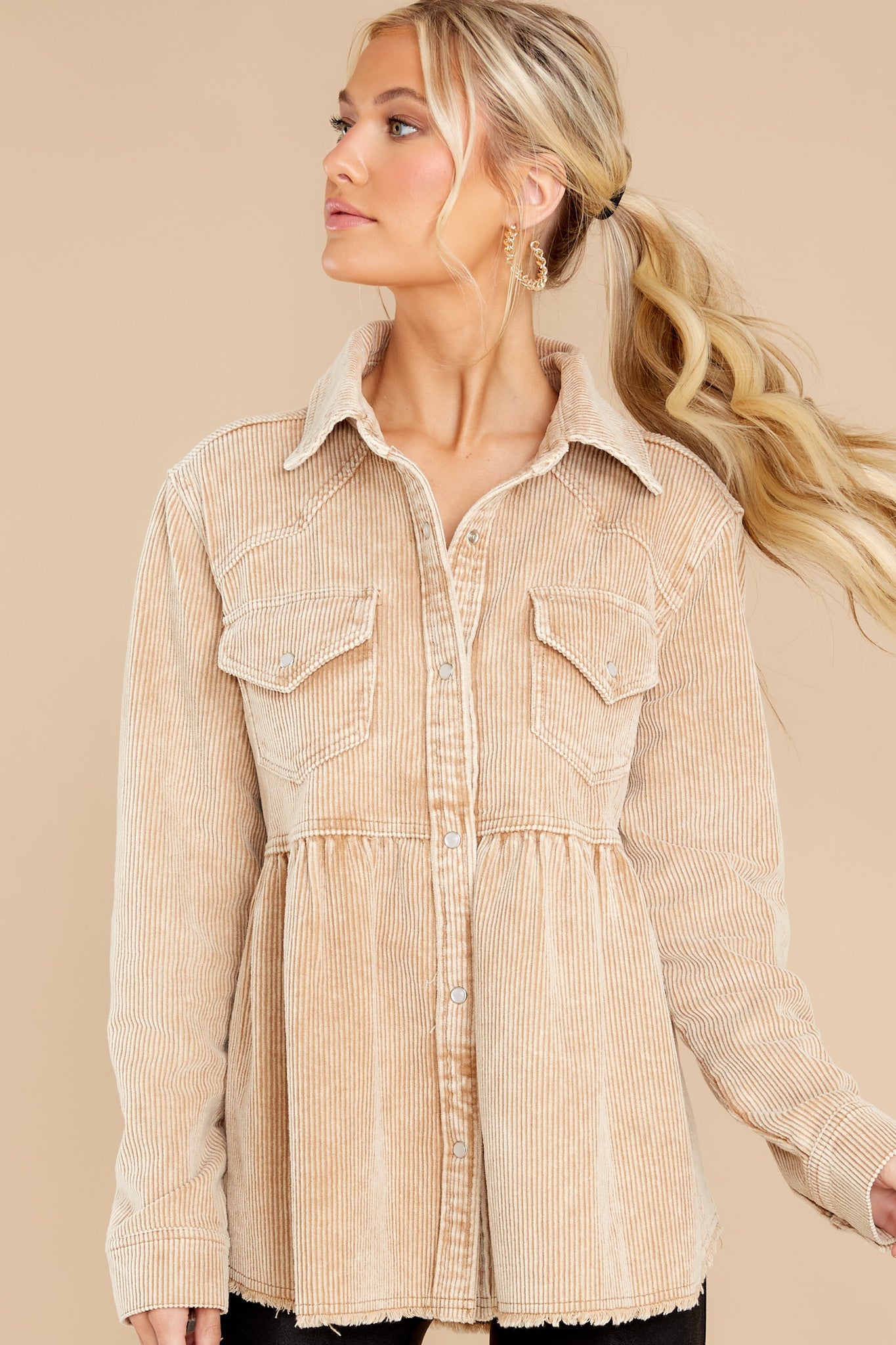 Attracting Looks Camel Corduroy Top