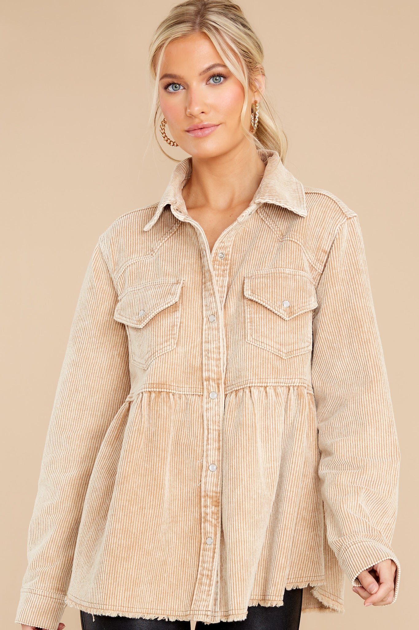 Attracting Looks Camel Corduroy Top
