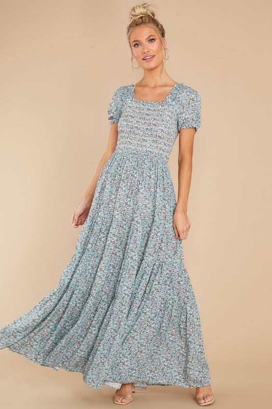 Since Then Dusty Blue Floral Print Maxi Dress