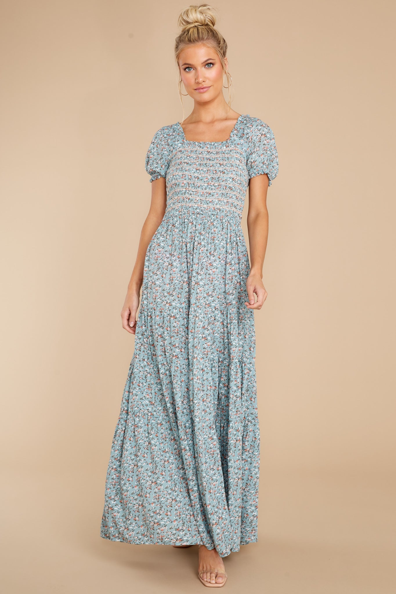 Since Then Dusty Blue Floral Print Maxi Dress