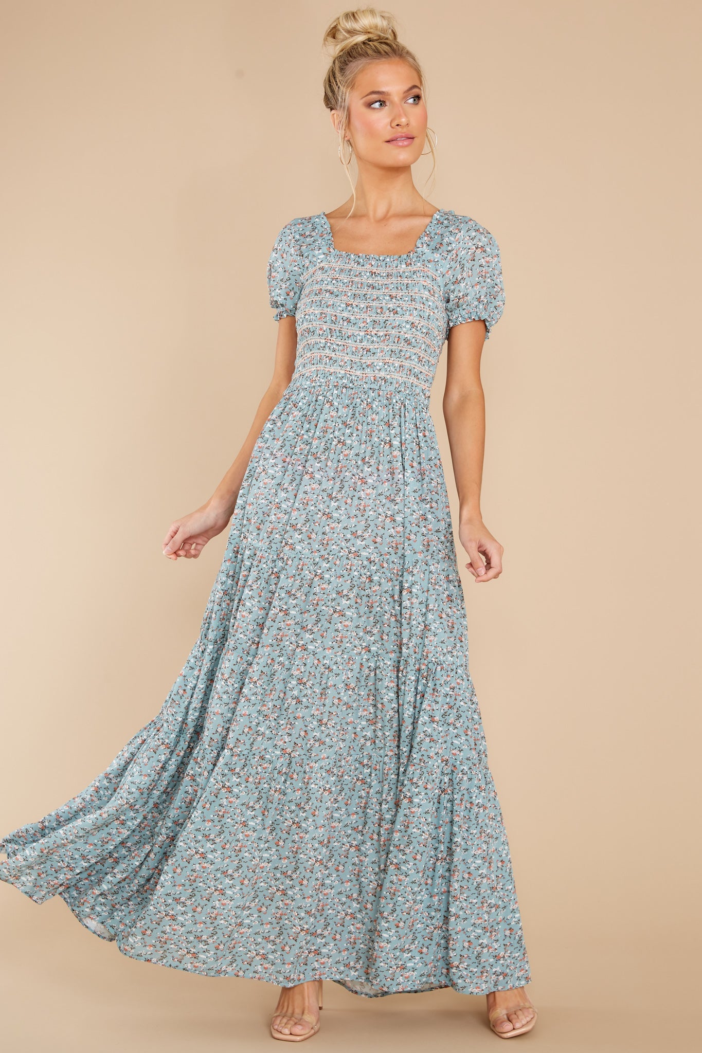 Since Then Dusty Blue Floral Print Maxi Dress