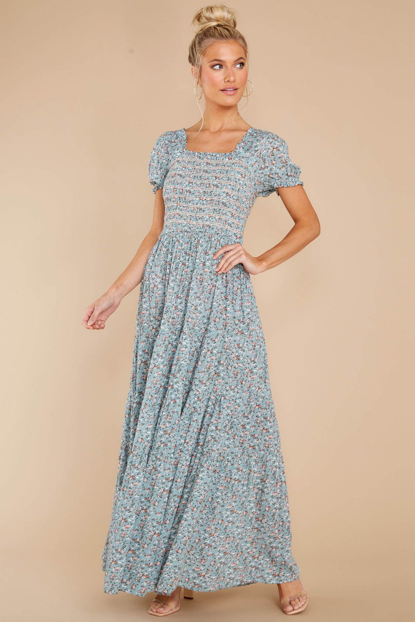 Since Then Dusty Blue Floral Print Maxi Dress