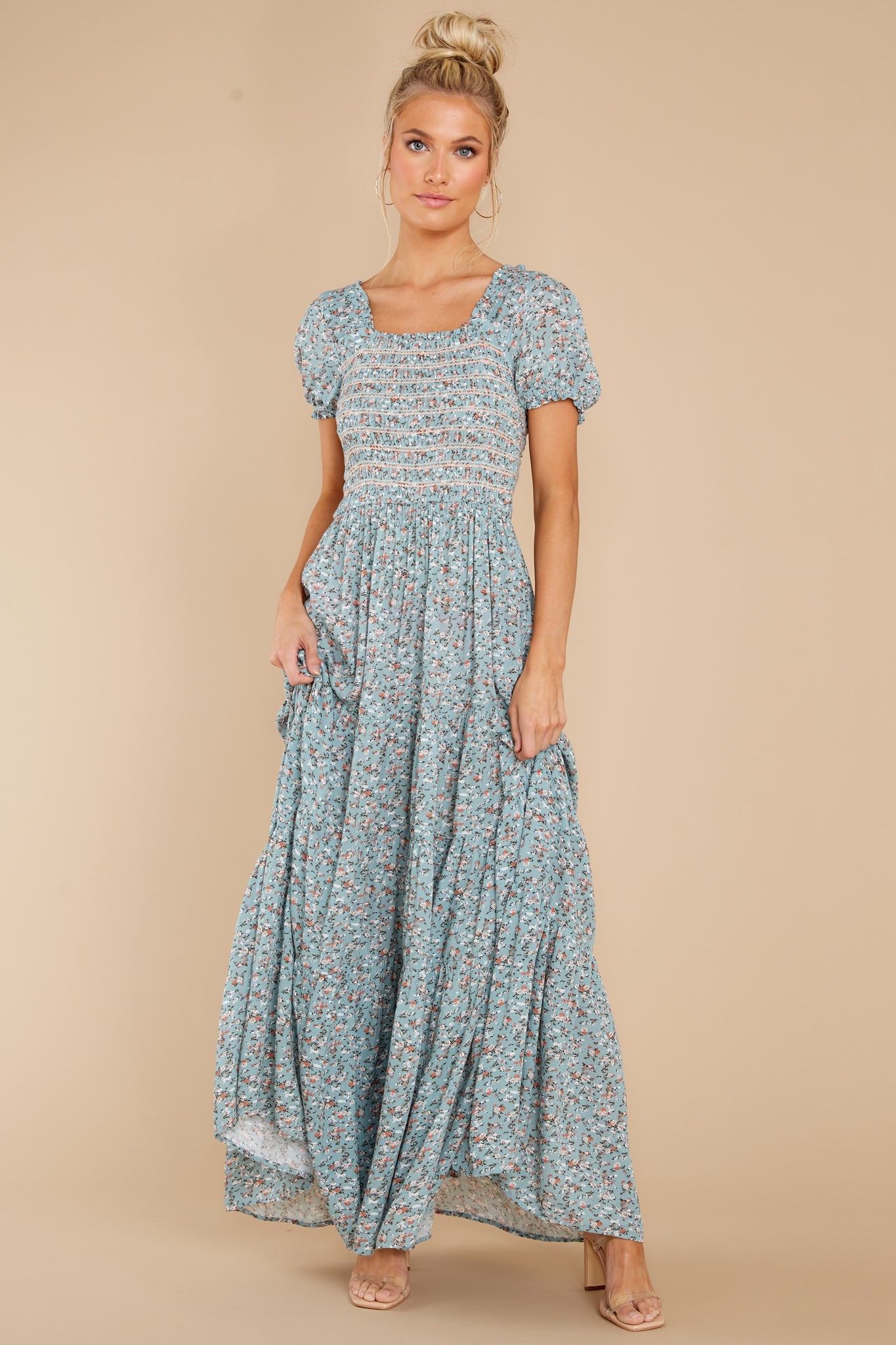 Since Then Dusty Blue Floral Print Maxi Dress