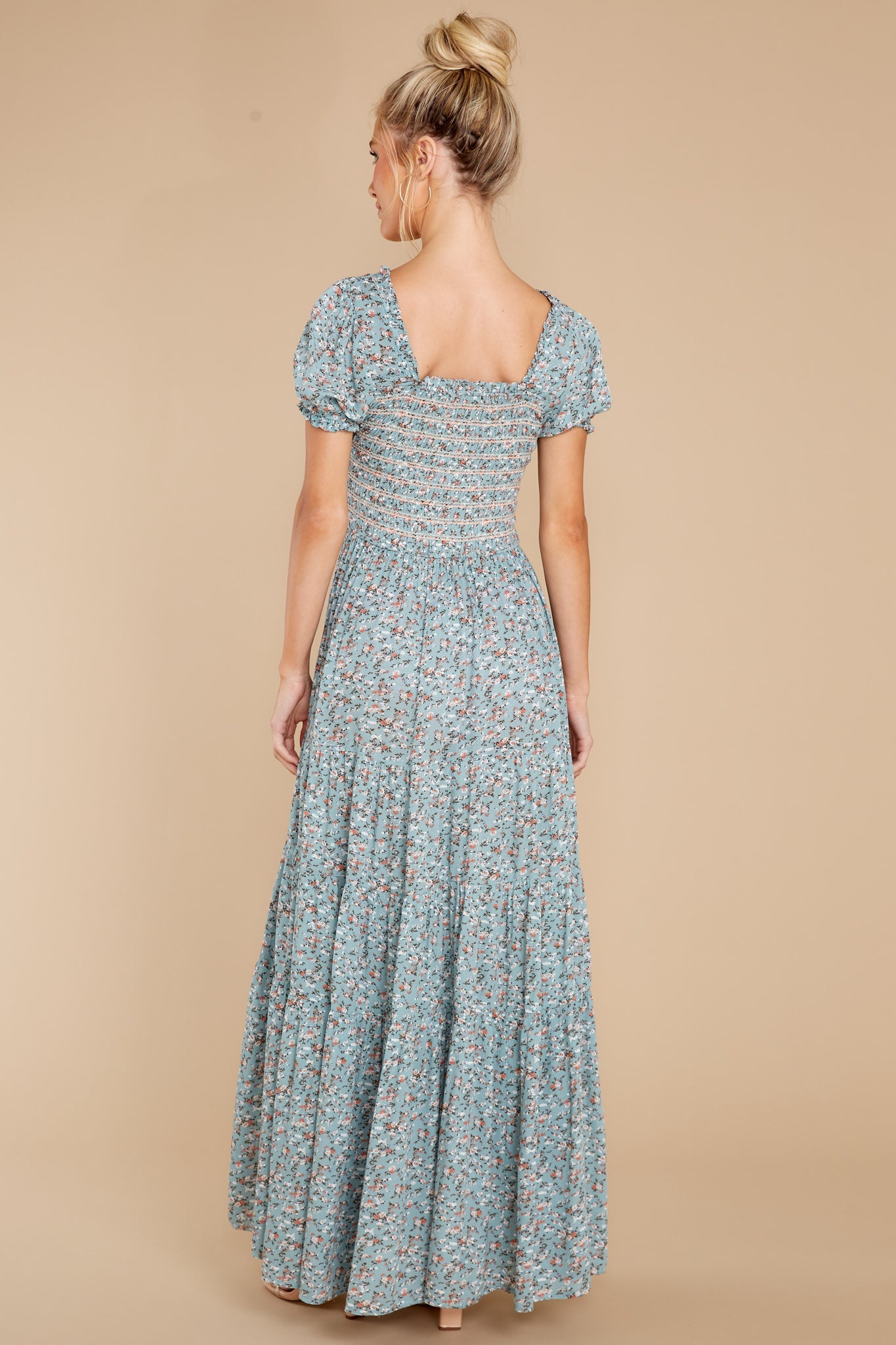 Since Then Dusty Blue Floral Print Maxi Dress