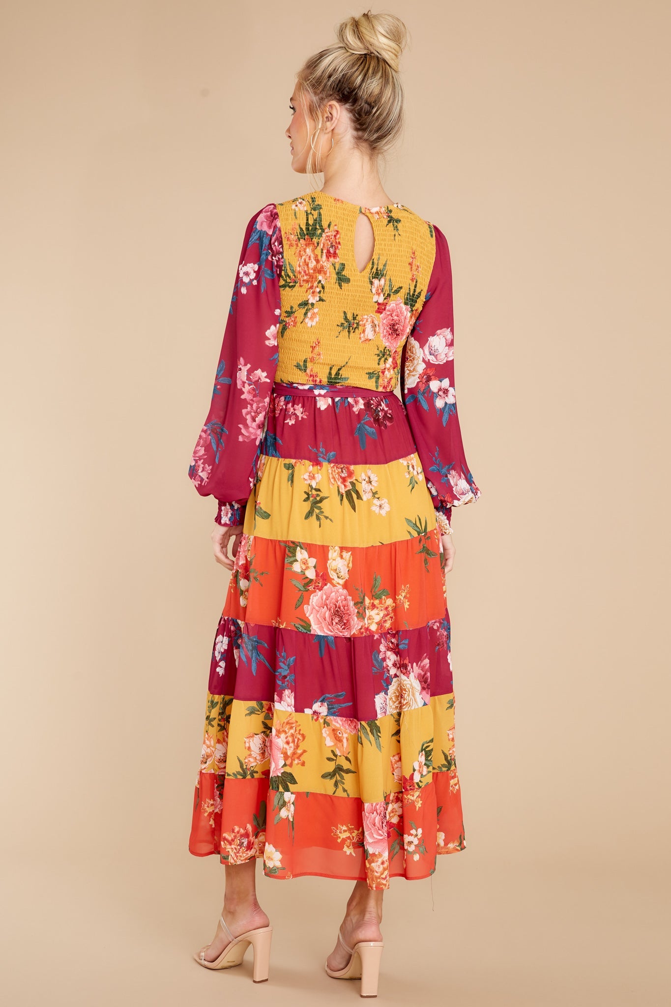 Save The Date Magenta And Mustard Floral Print Maxi Dress