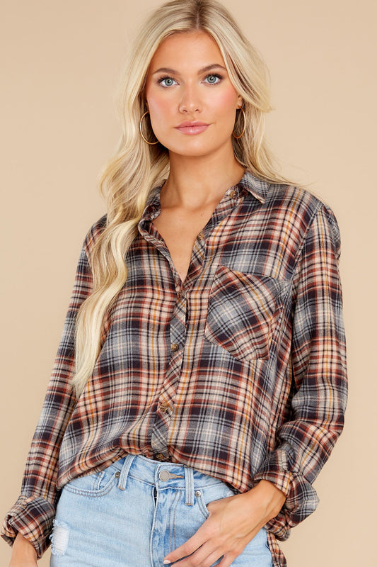 A Little Chilly Brown Multi Plaid Top