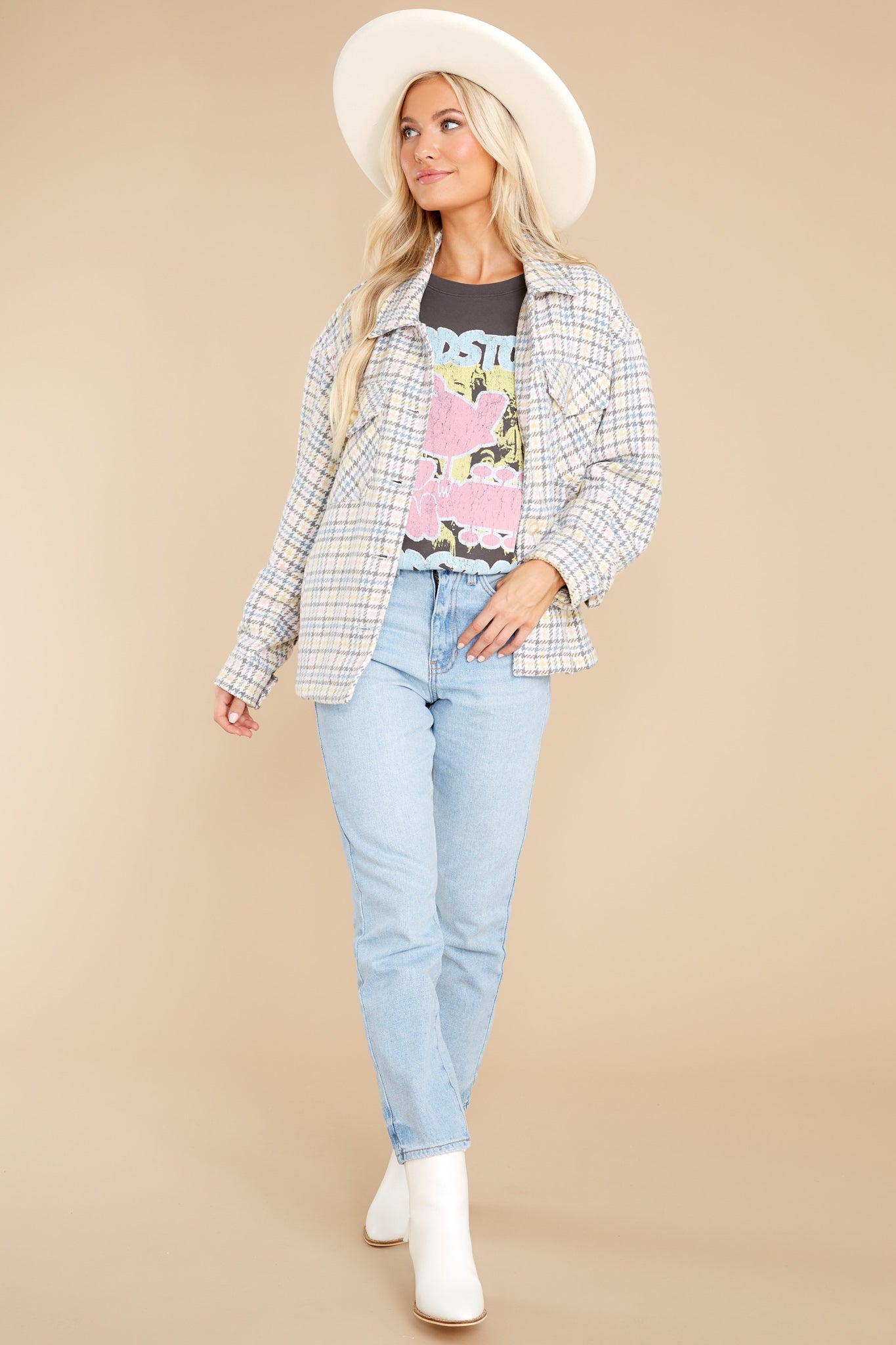 Keep Me Toasty Pink And Grey Plaid Shacket