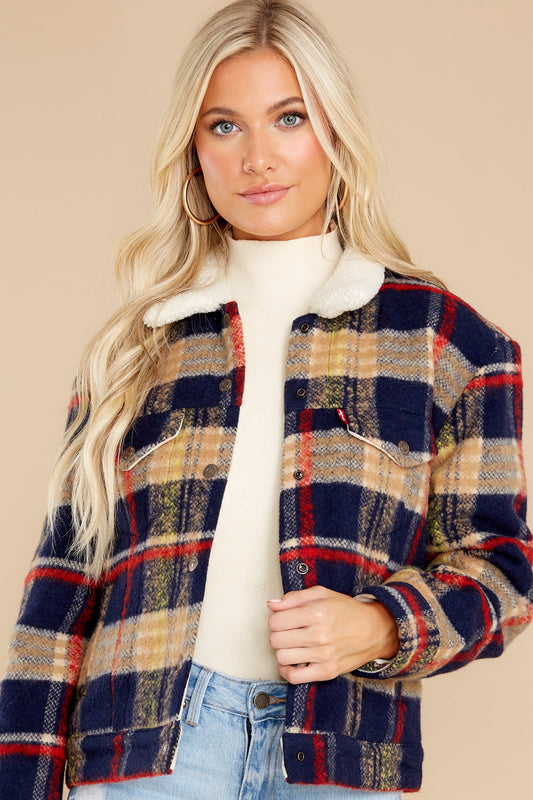 Wool Plaid Trucker Jacket