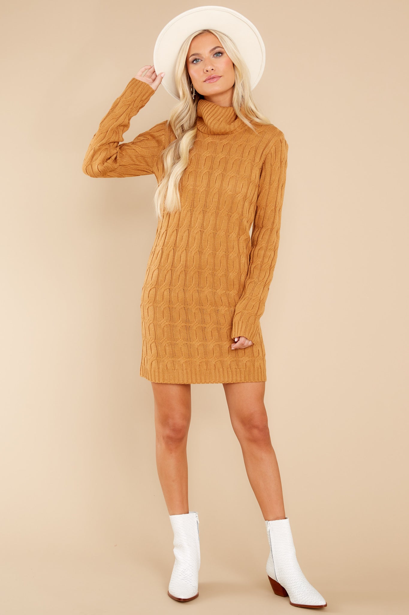 Season's Greetings Camel Sweater Dress