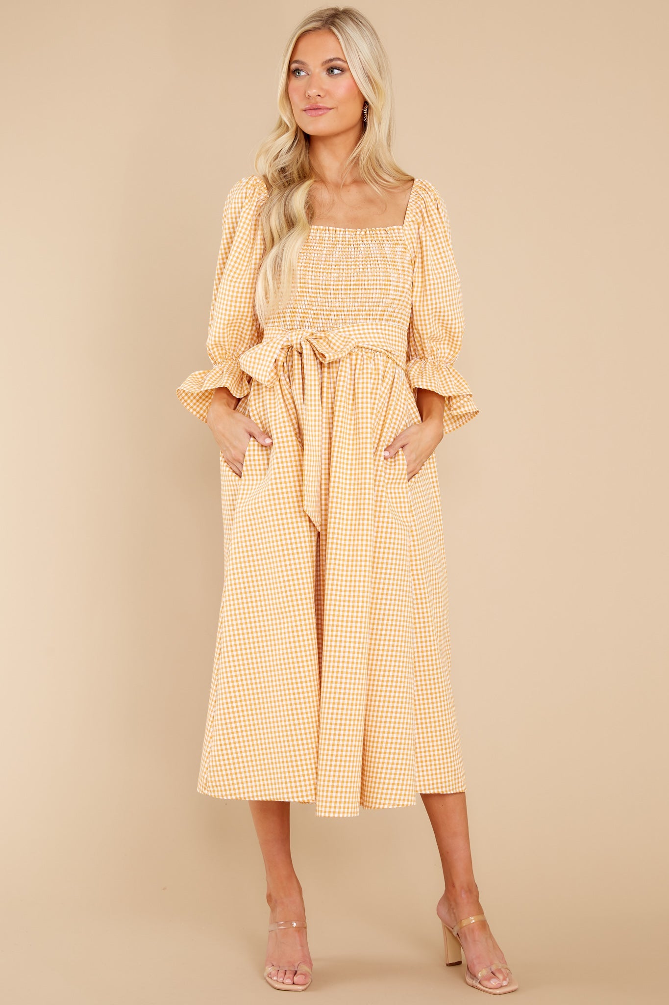 Lyrics To My Song Mustard Gingham Midi Dress