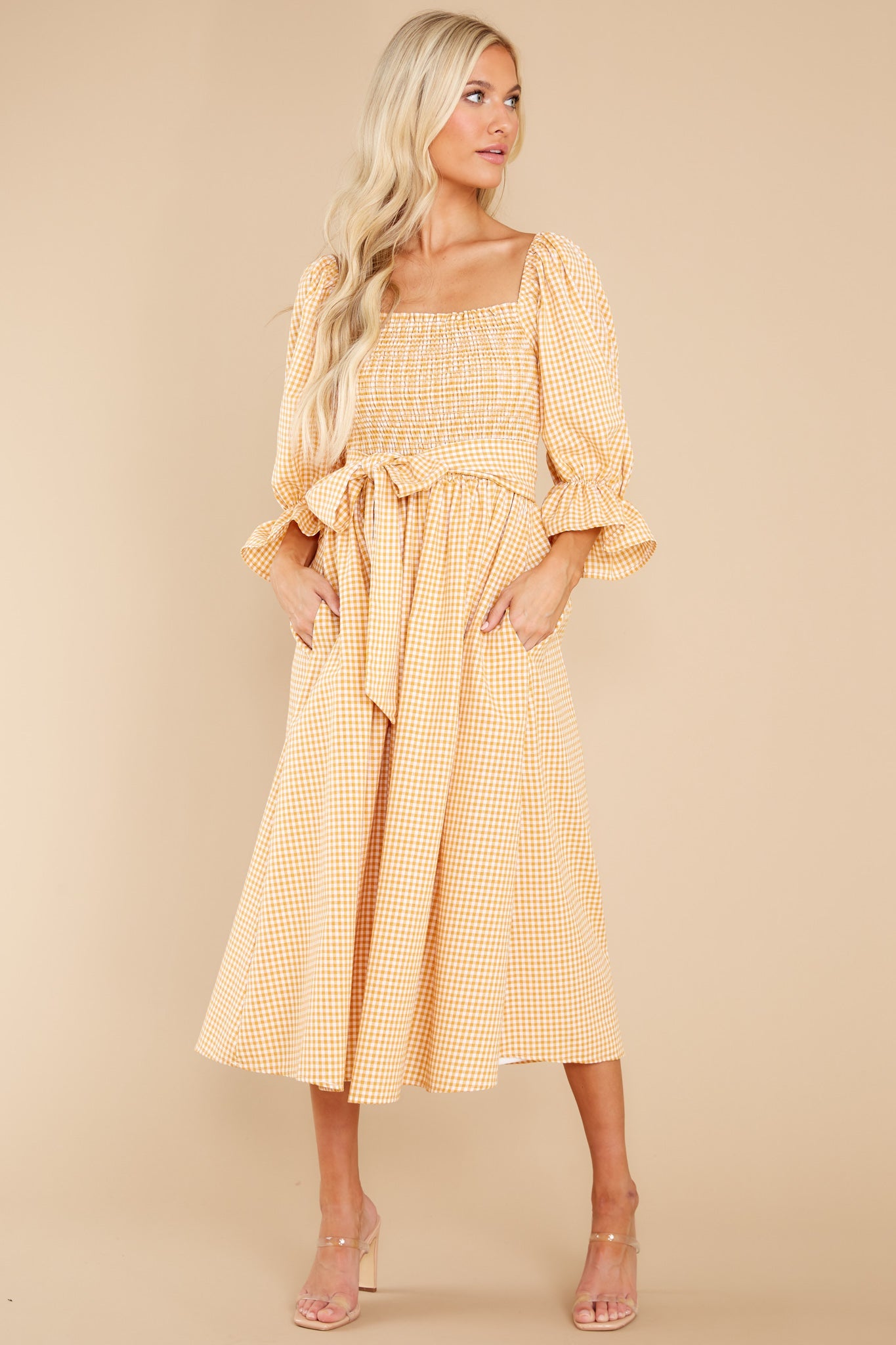 Lyrics To My Song Mustard Gingham Midi Dress