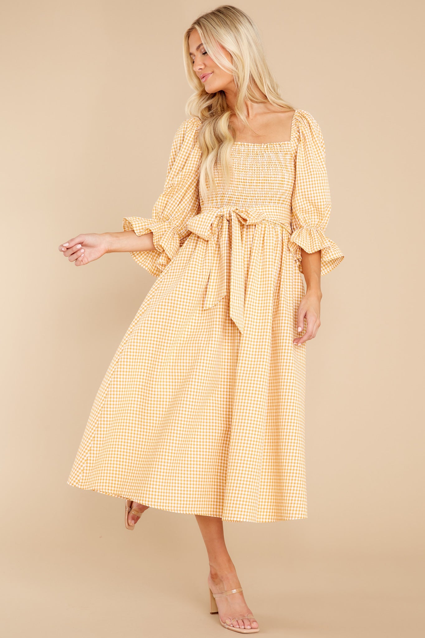 Lyrics To My Song Mustard Gingham Midi Dress