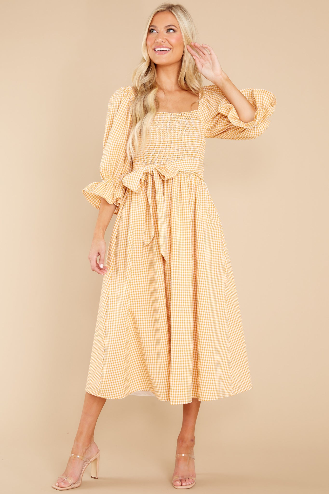 Lyrics To My Song Mustard Gingham Midi Dress