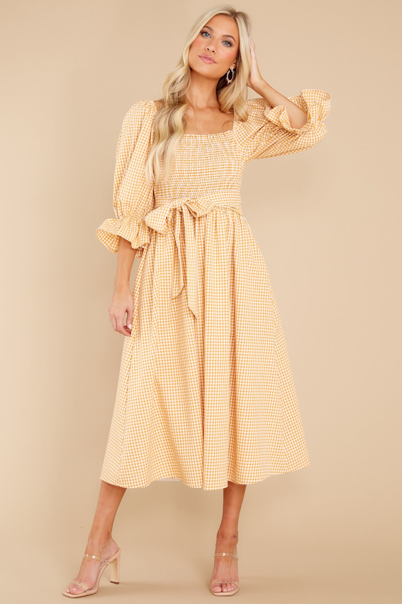 Lyrics To My Song Mustard Gingham Midi Dress