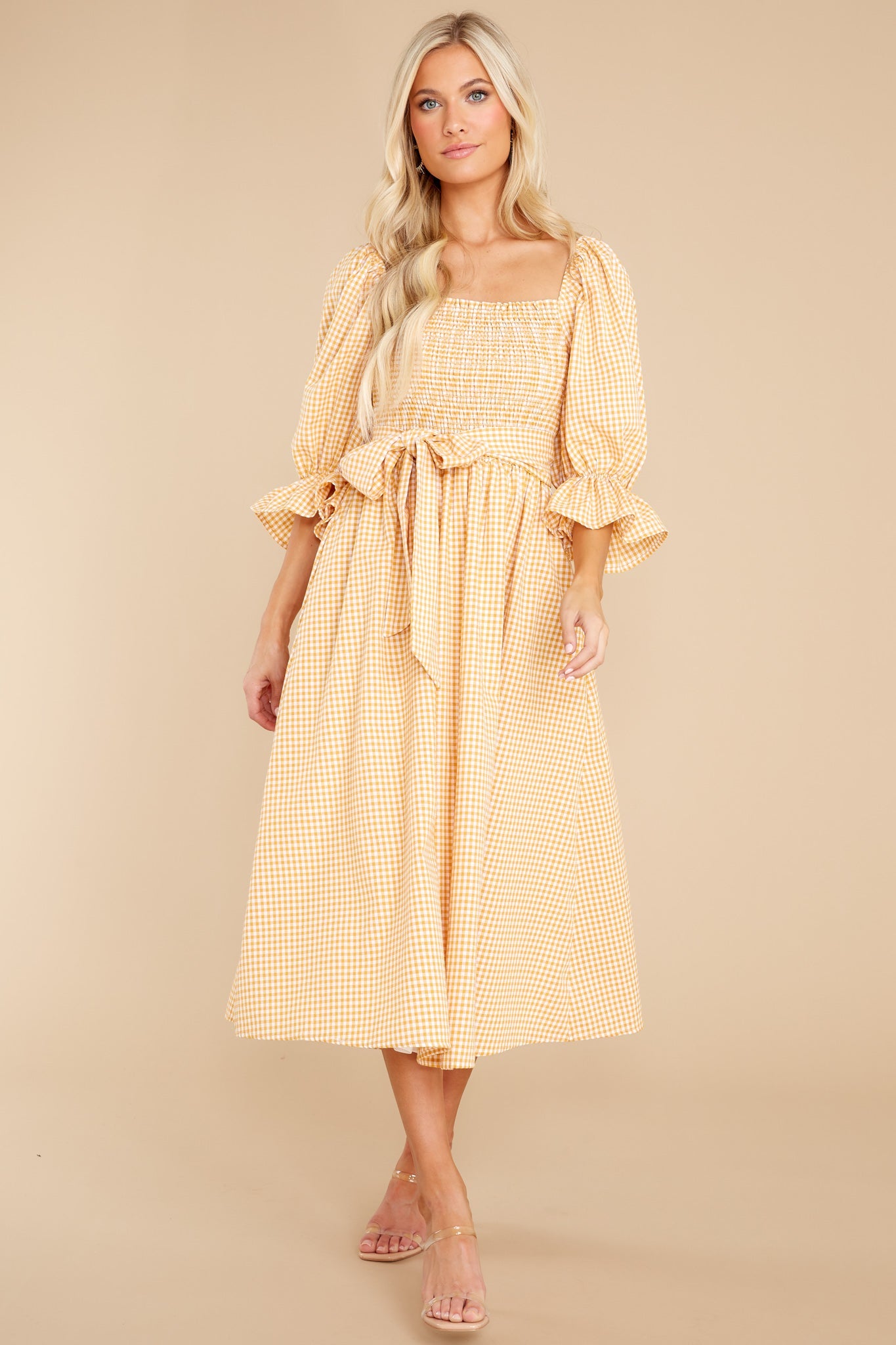 Lyrics To My Song Mustard Gingham Midi Dress