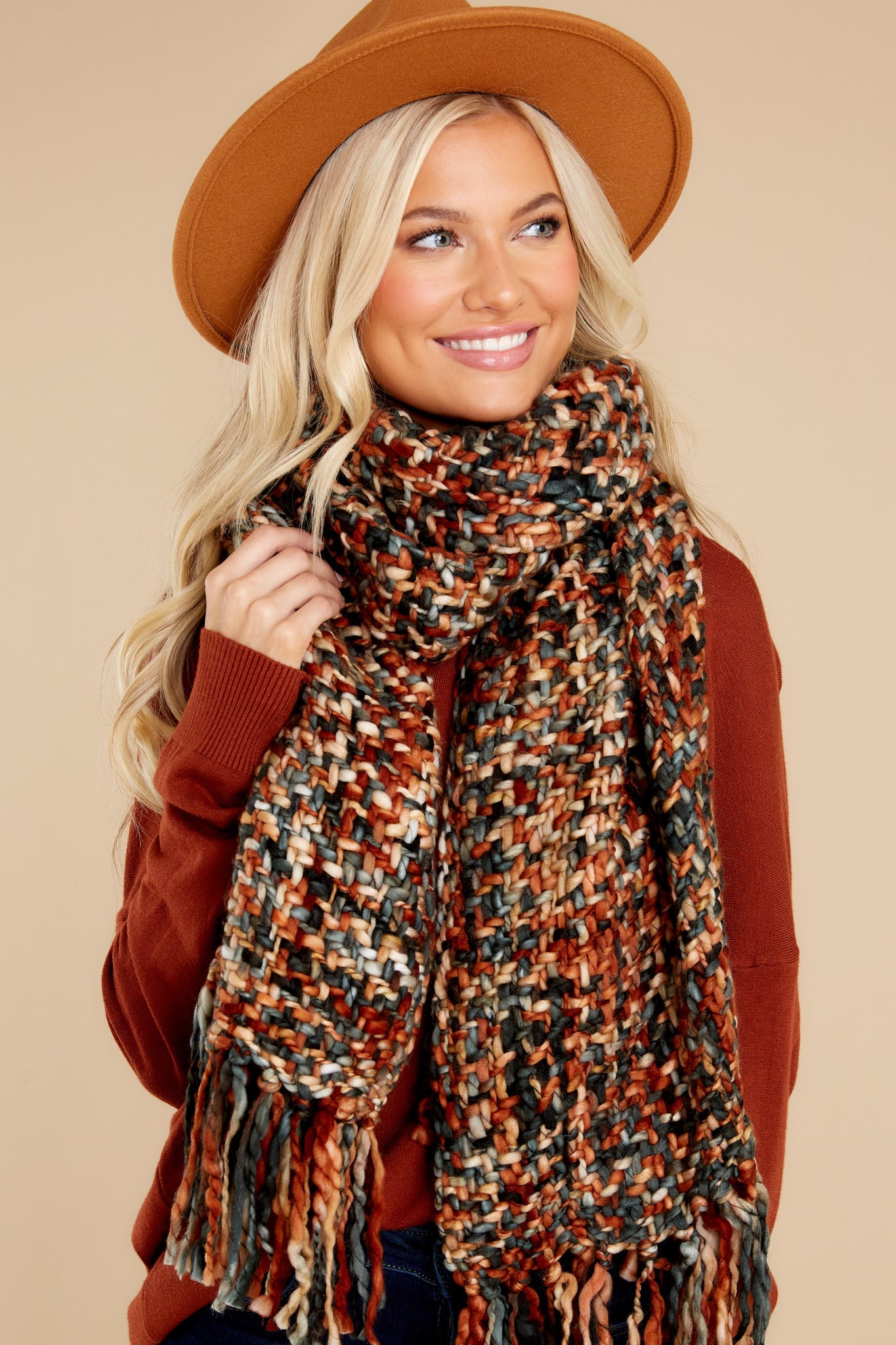 Sight Seeing Rust And Dark Green Scarf