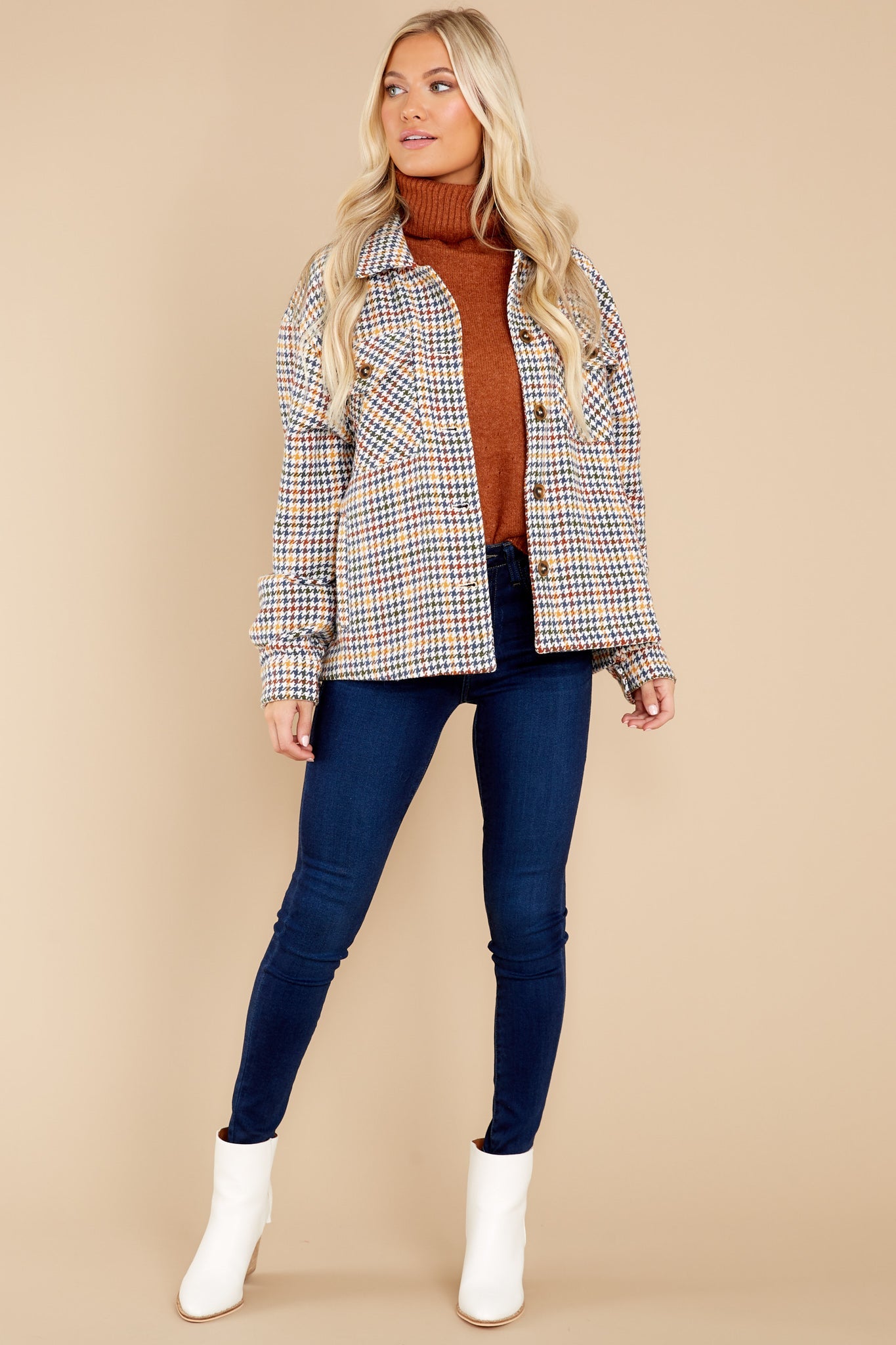 Keep Me Toasty Teal And Rust Plaid Shacket
