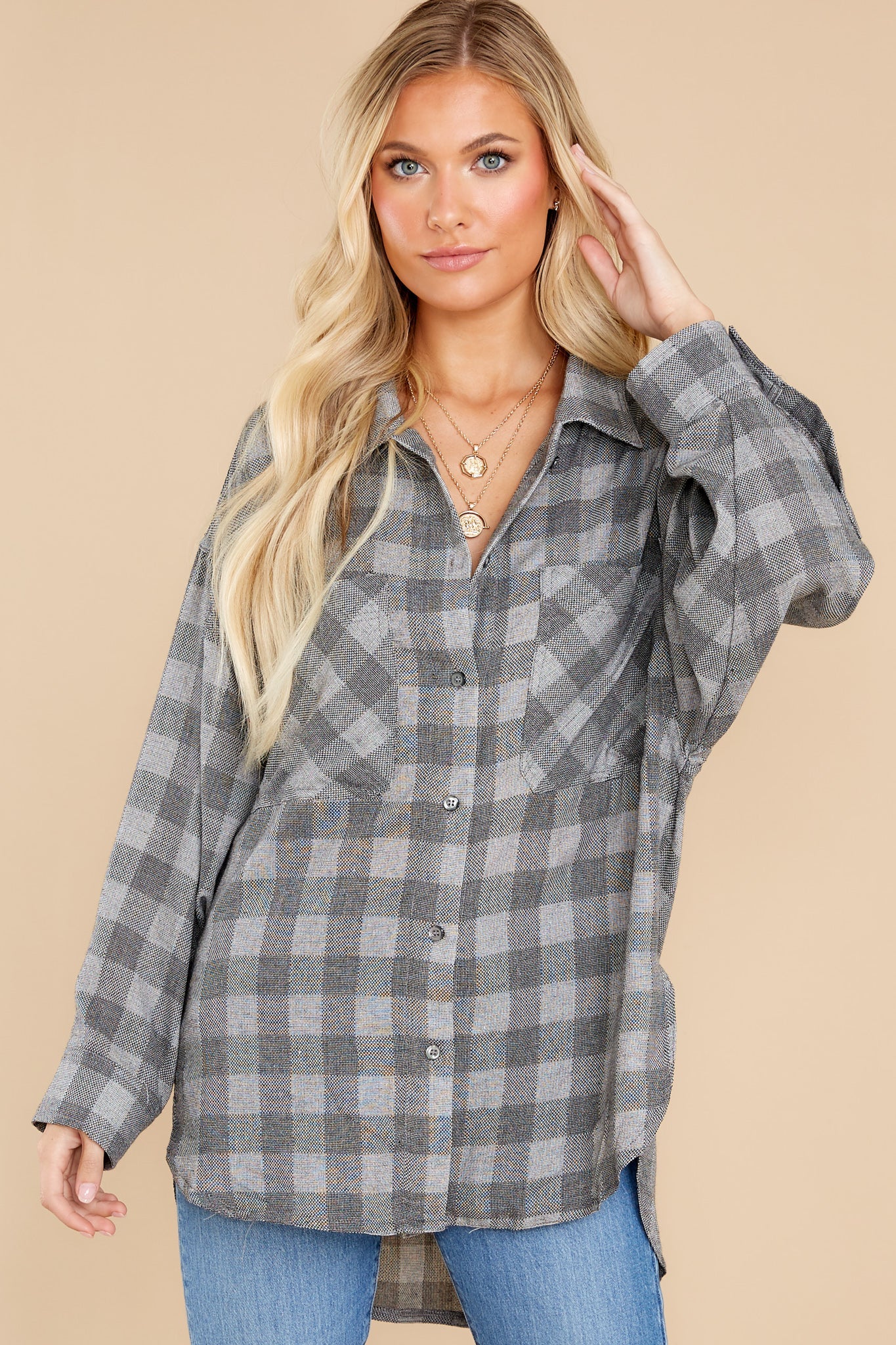 To The Point Grey Plaid Top